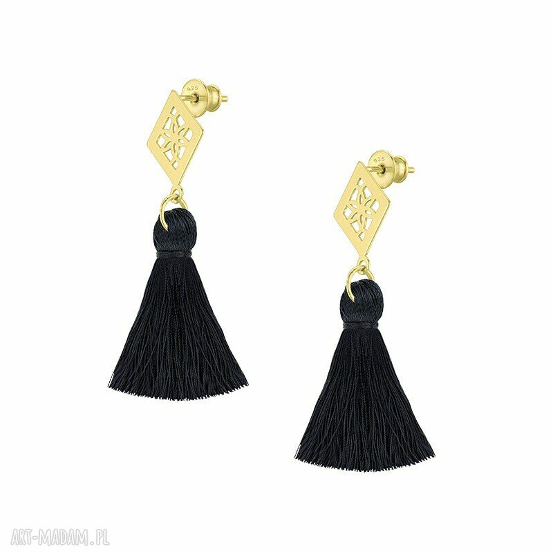 kolczyki: KOLCZYKI ażurowe romby z chwostem BOHO Hand Made