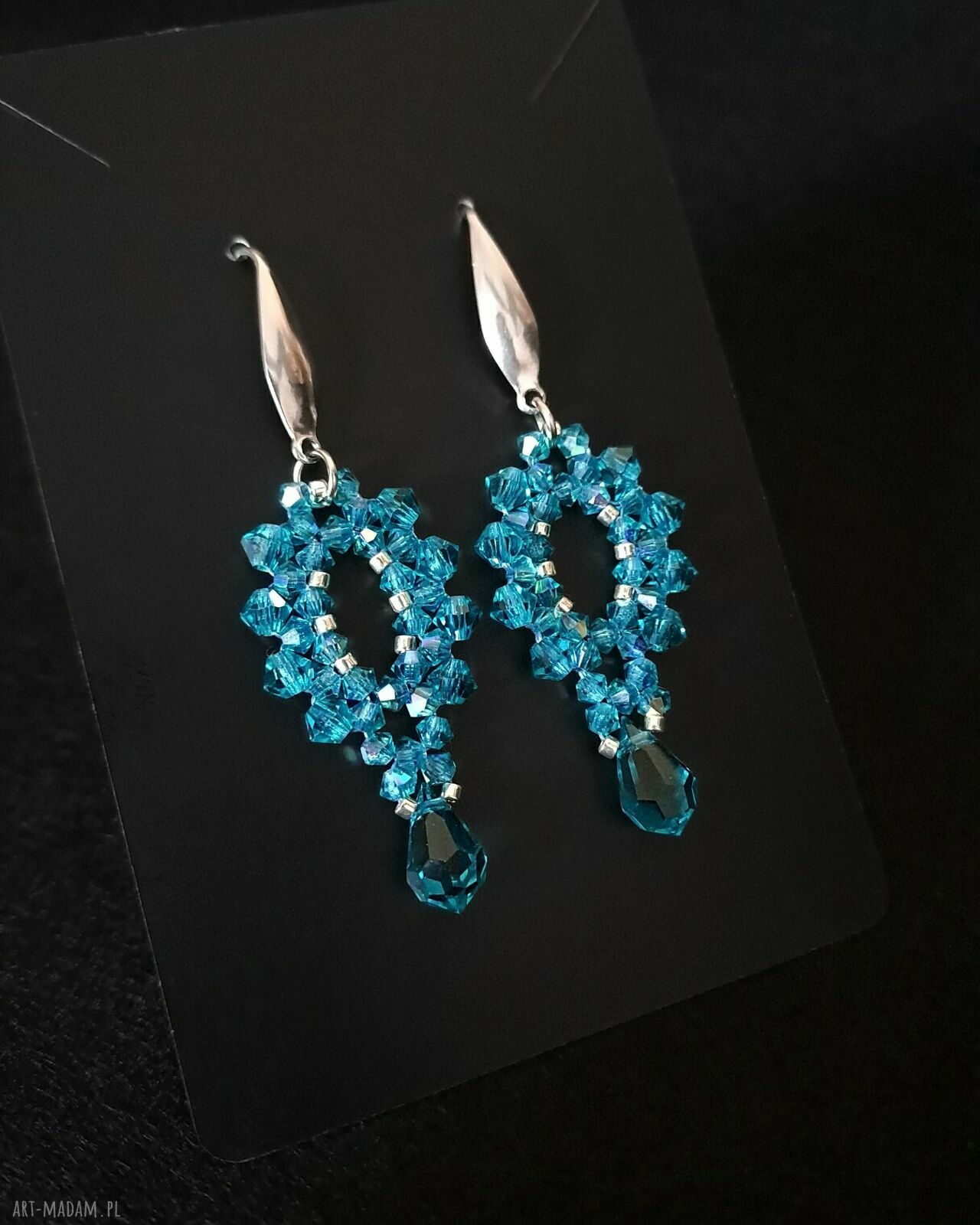 Kolczyki „Blue Zircon Glow” - długie wiszące z kryształków Preciosa