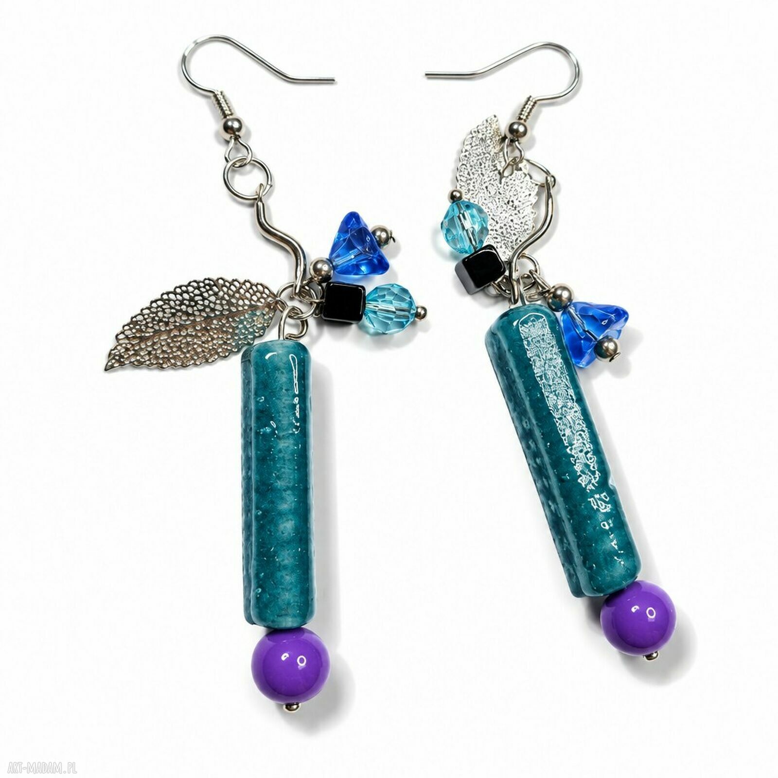 Niebieskie kolczyki boho handmade w pojedynczym egzemplarzu