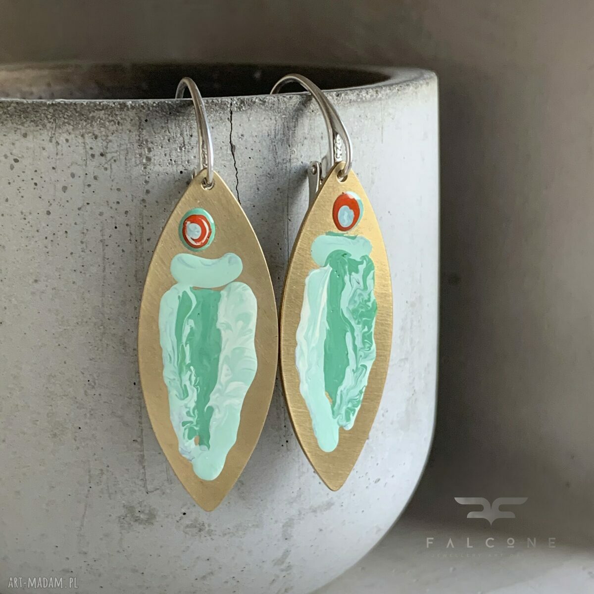 Kolczyki Celadon Fish & Red Eye Accent z mosiądzu i srebra 925