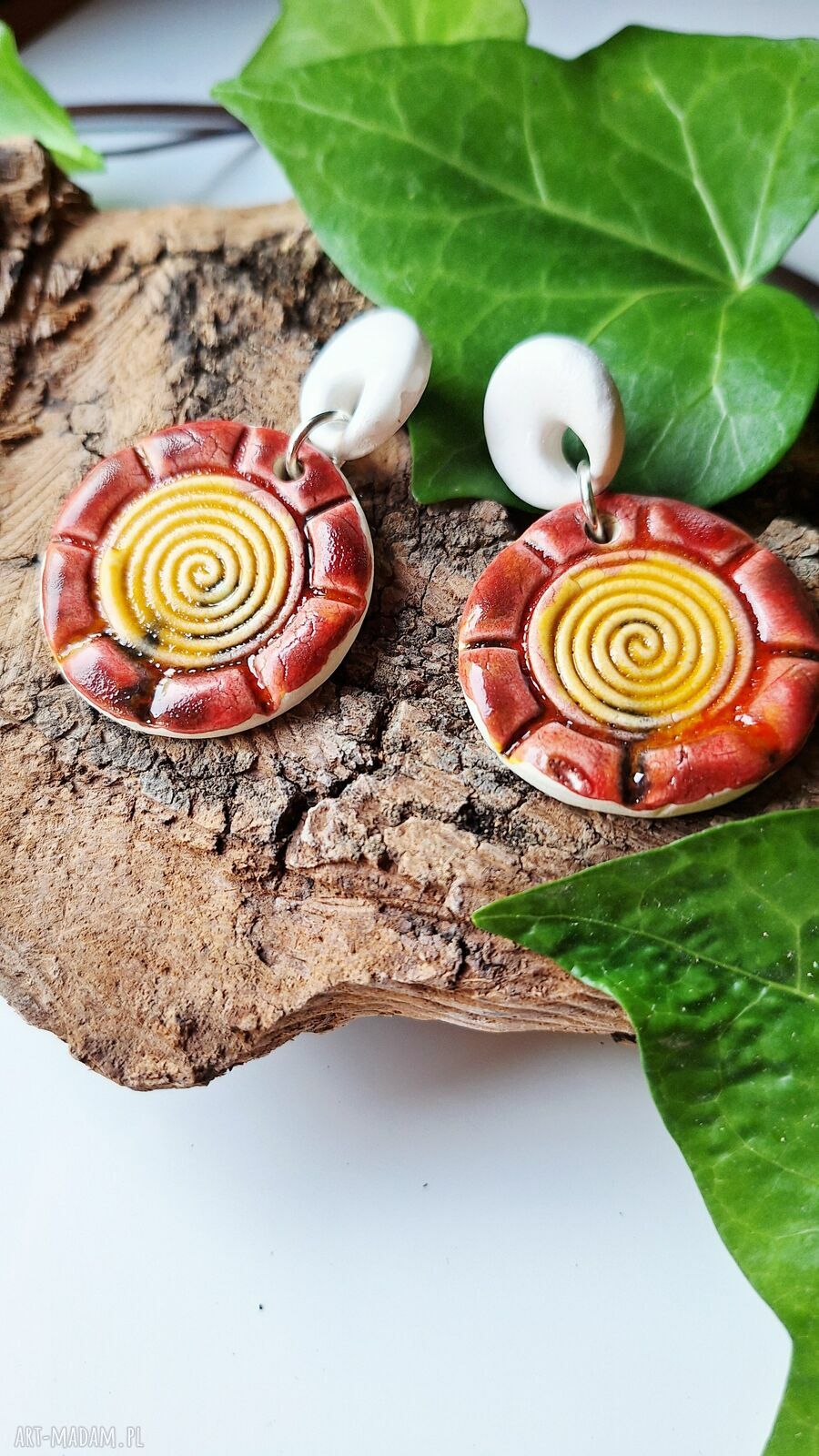 Kolczyki ceramiczne „Solarna Spirala” - ręcznie robione dla niej