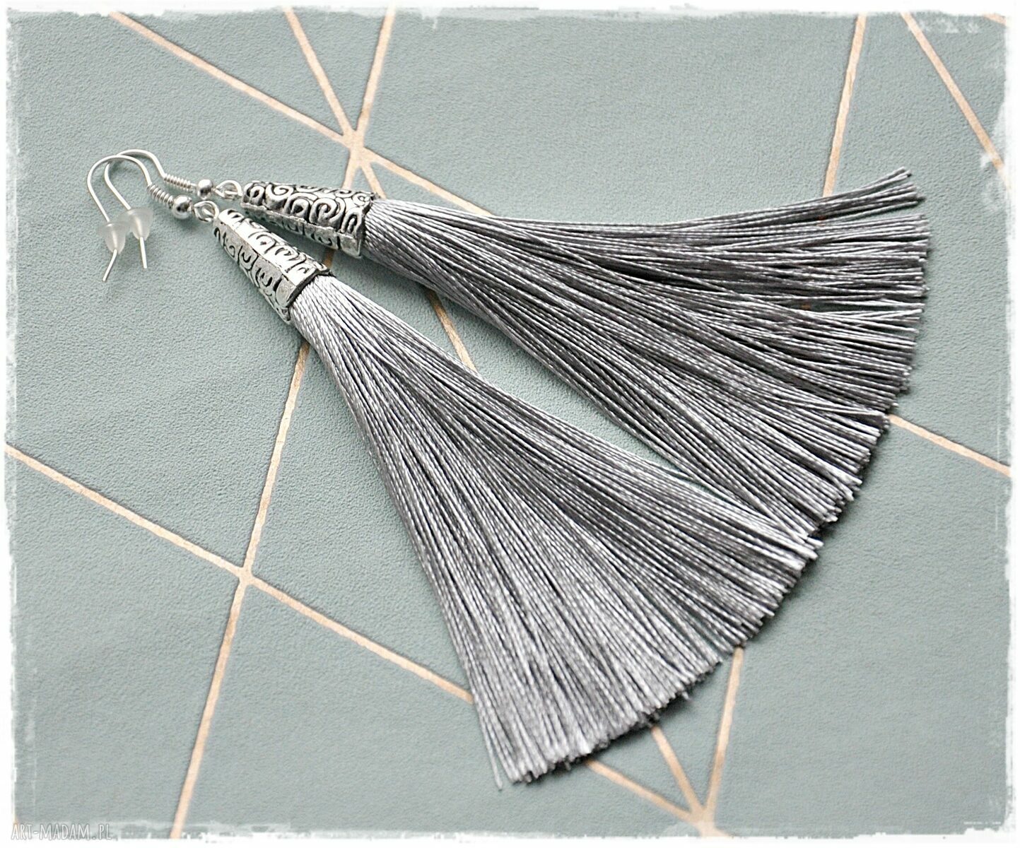 Kolczyki chwosty szaro srebrne HandMade