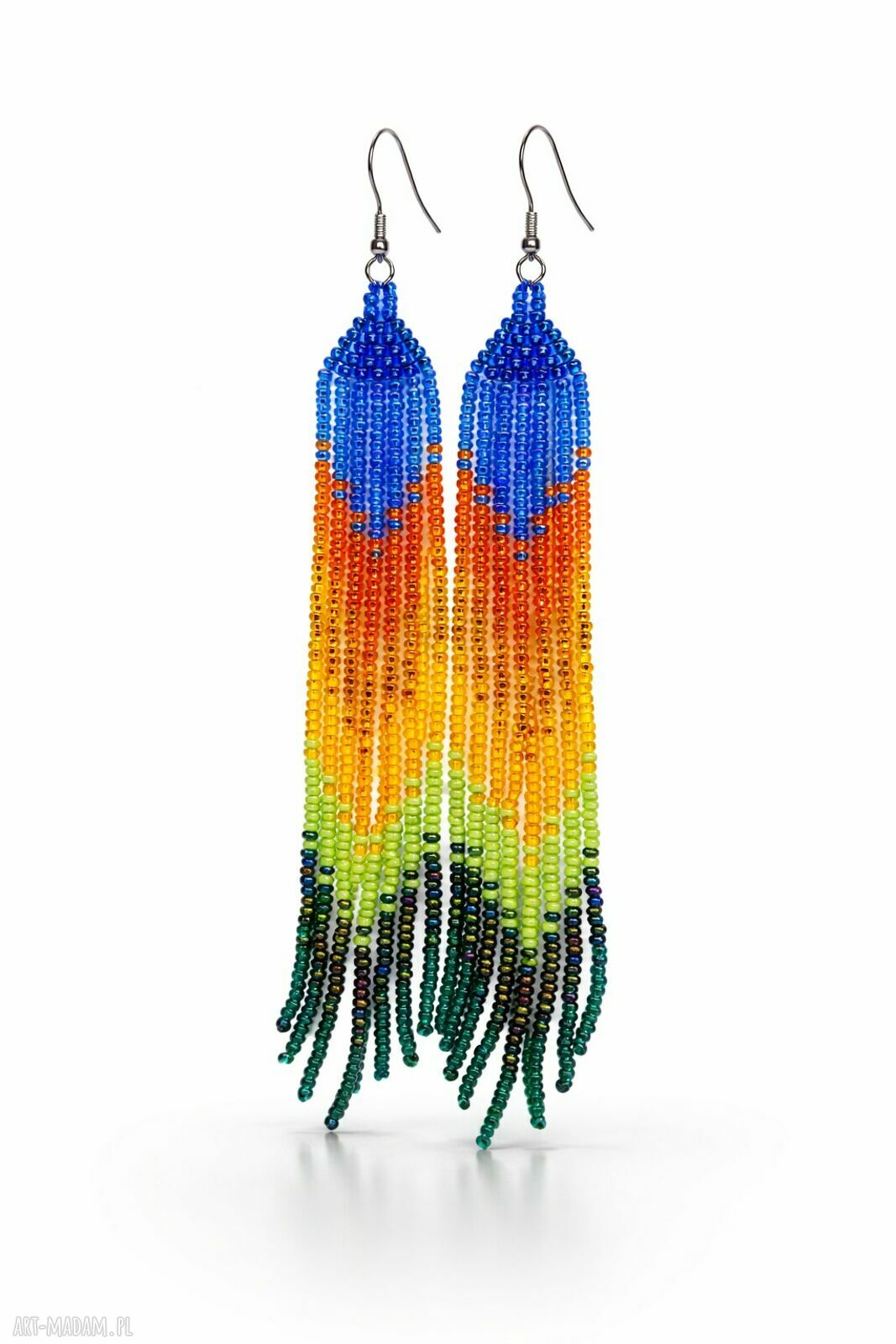 Długie kolczyki boho z koralików - tęcza ombre 14 cm