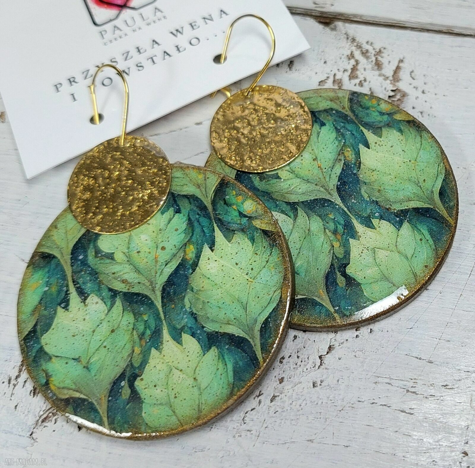 Wiszące kolczyki decoupage z orientalnymi kwiatami - Paula czeka na wene