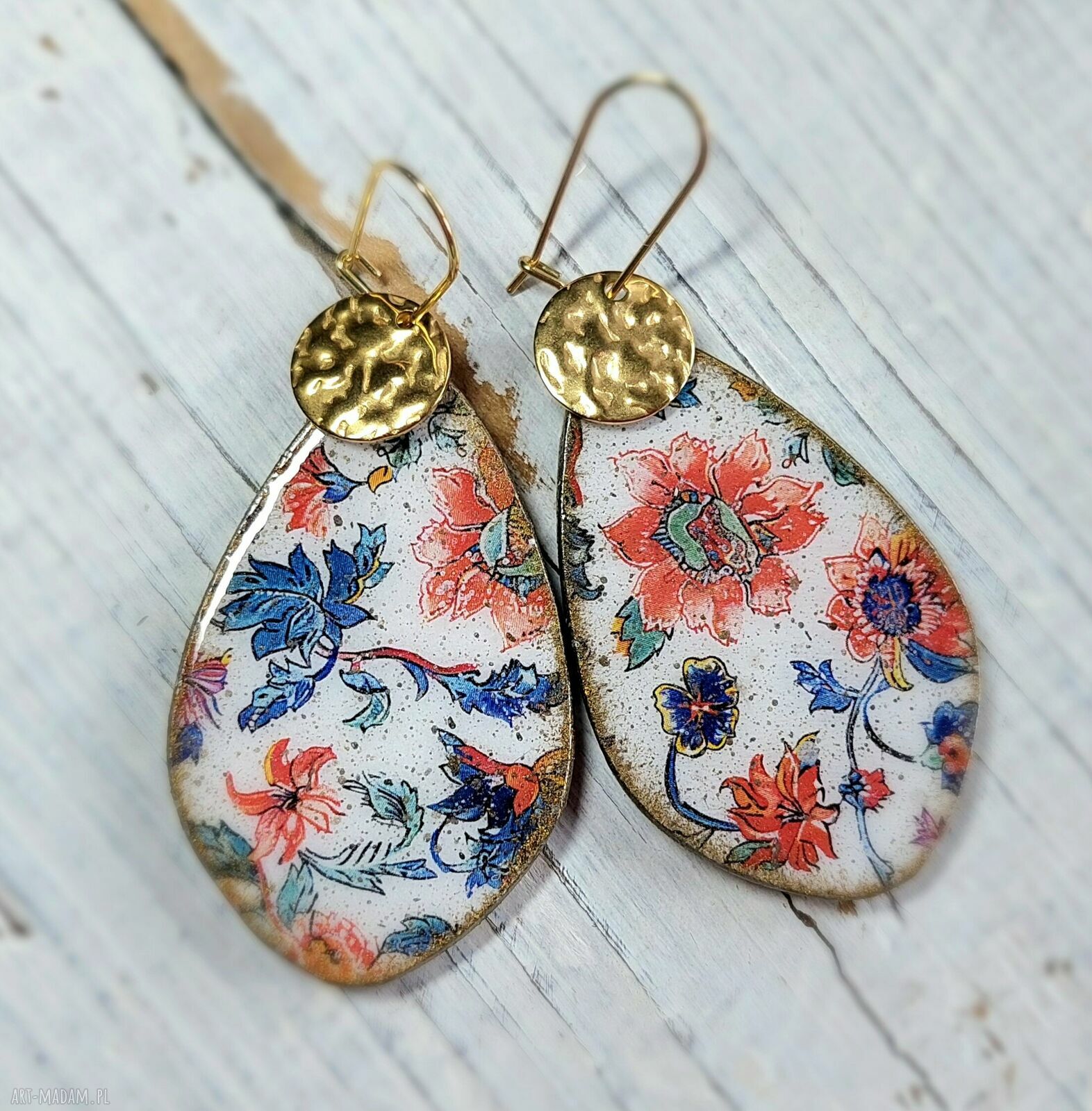 Orientalne kolczyki decoupage z żywicą - stal chirurgiczna