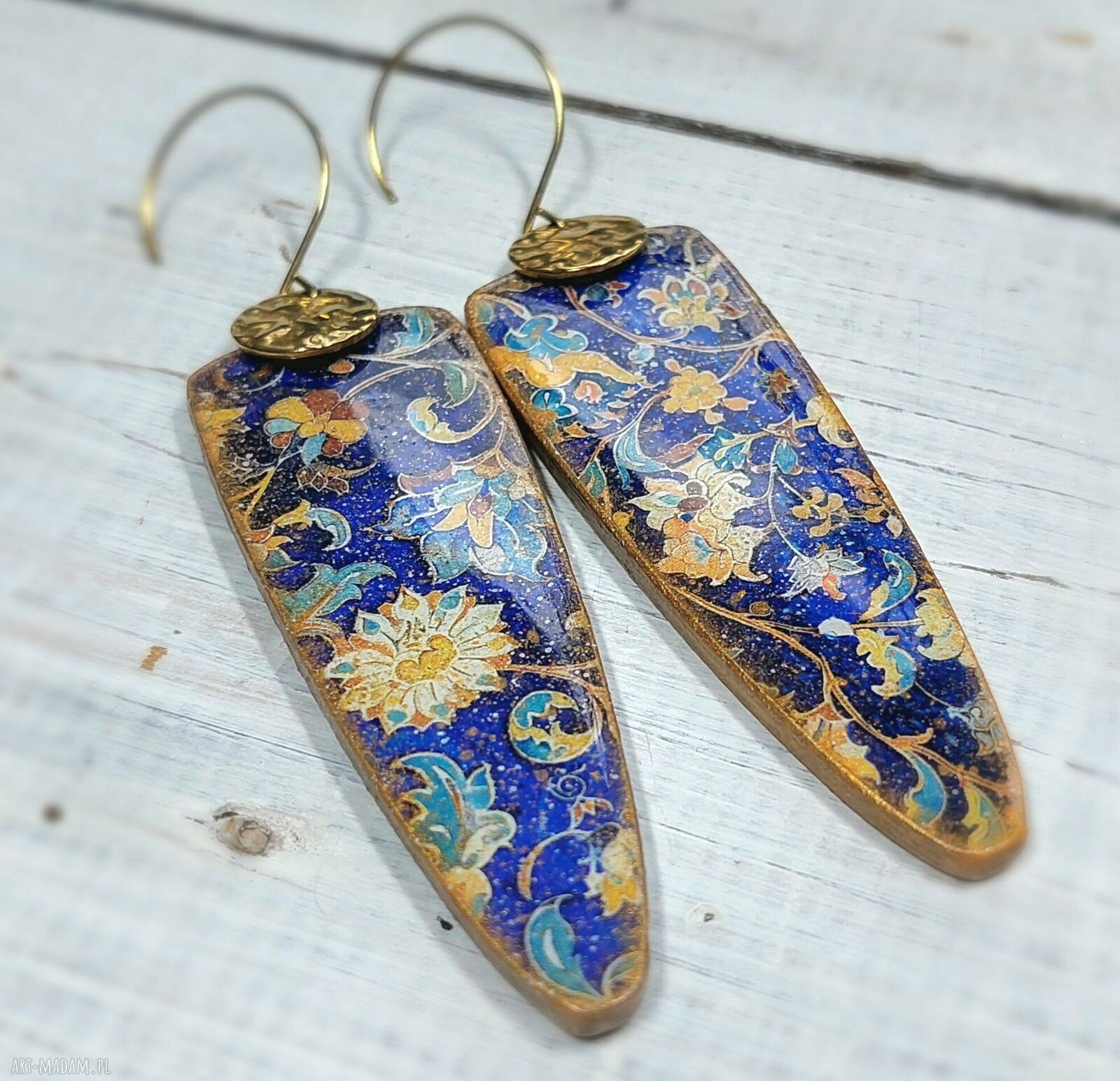 Kolczyki decoupage z żywicą w orientalnym klimacie - stal chirurgiczna