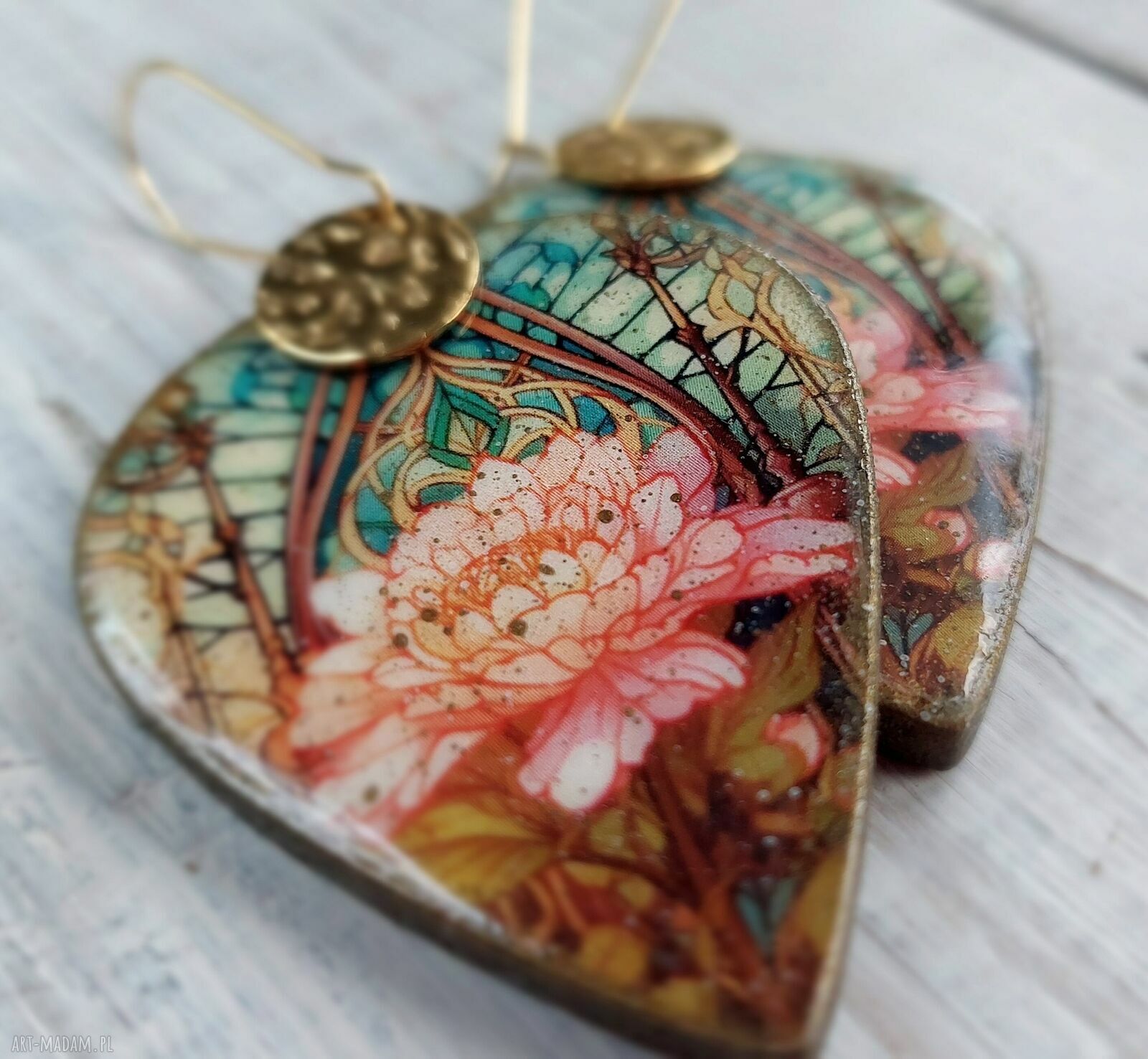 Kolczyki decoupage orientalny lotos ze stali chirurgicznej