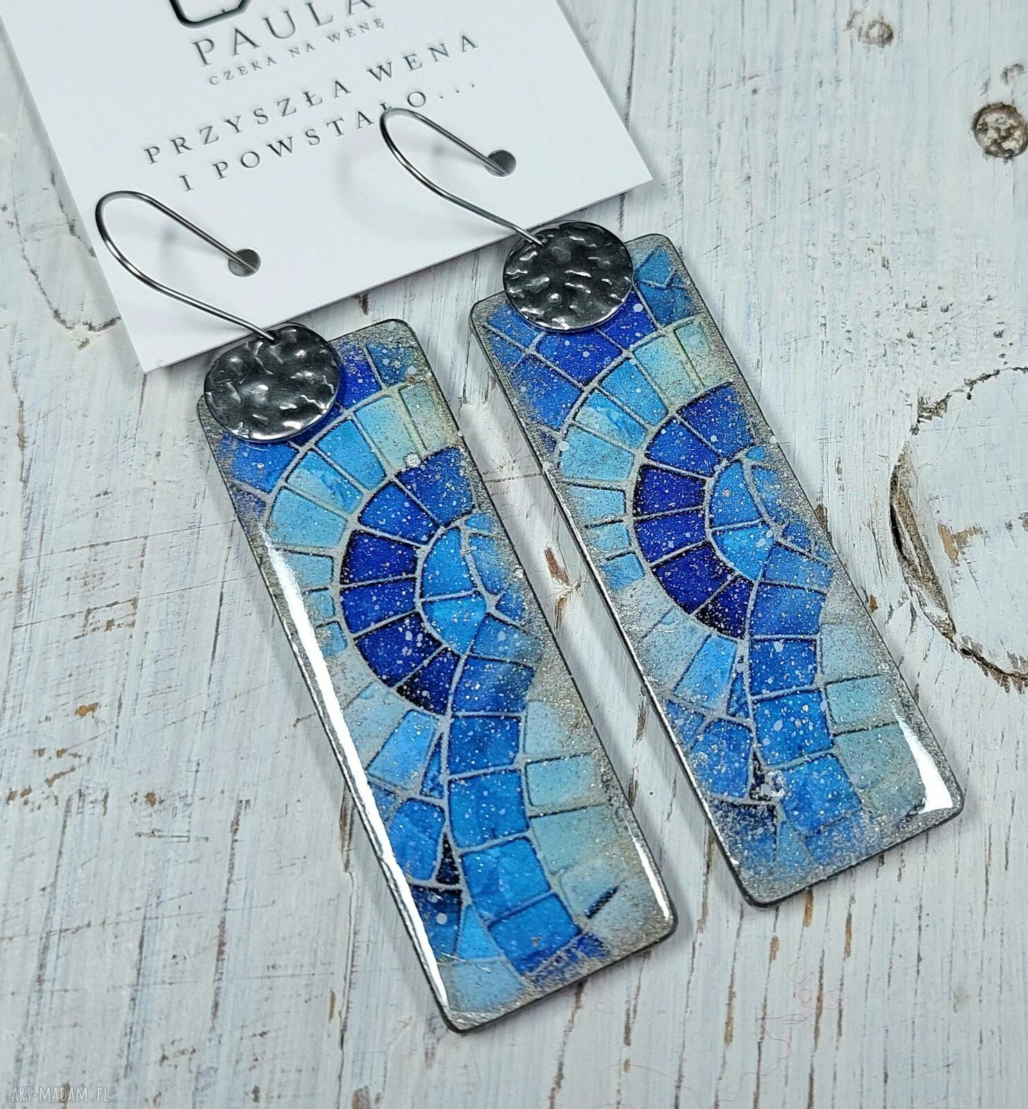 Turkusowe kolczyki decoupage - morze w żywicy, lekkie i eleganckie