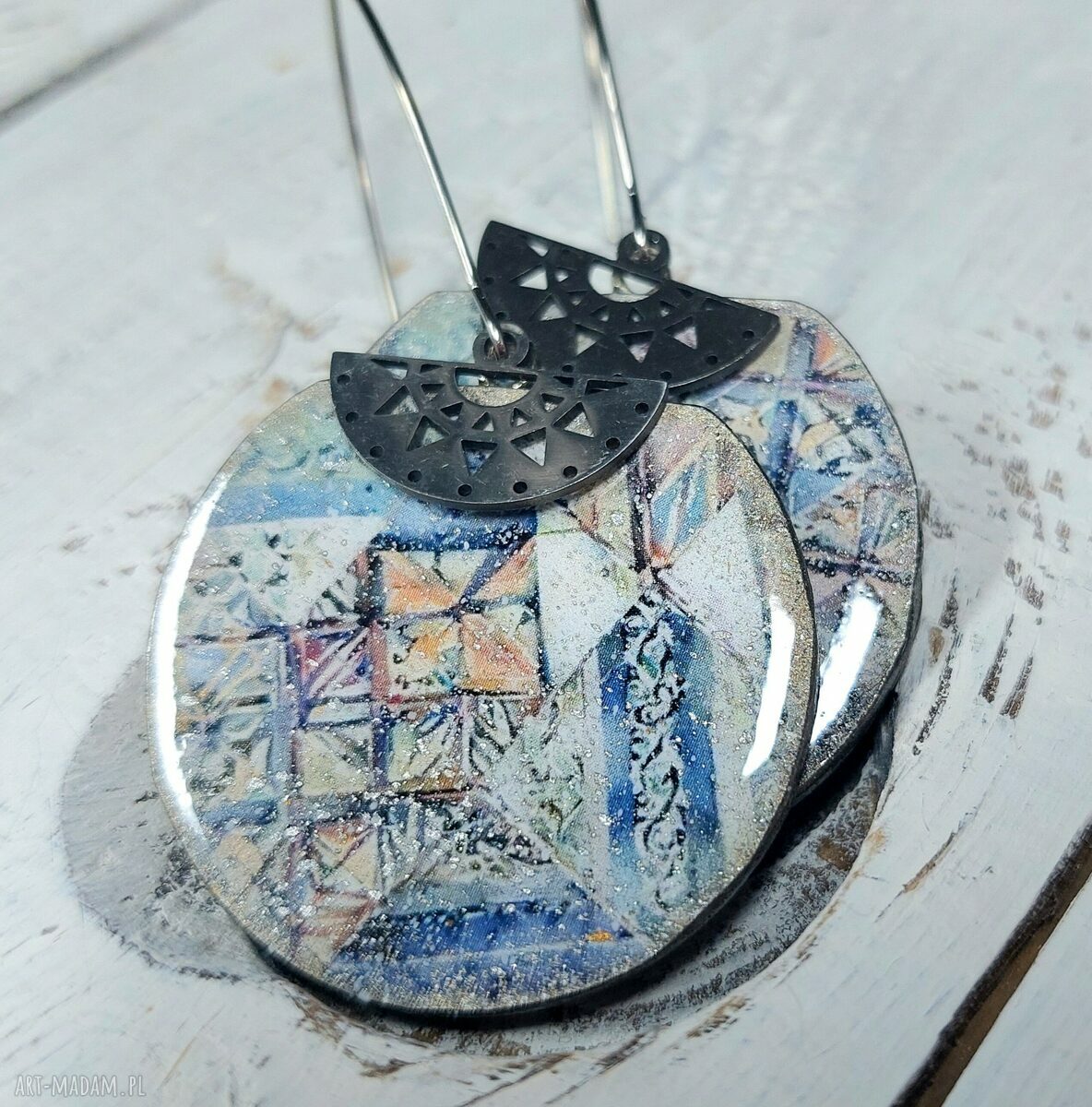 Kolczyki decoupage Akwarela Vintage wiszące