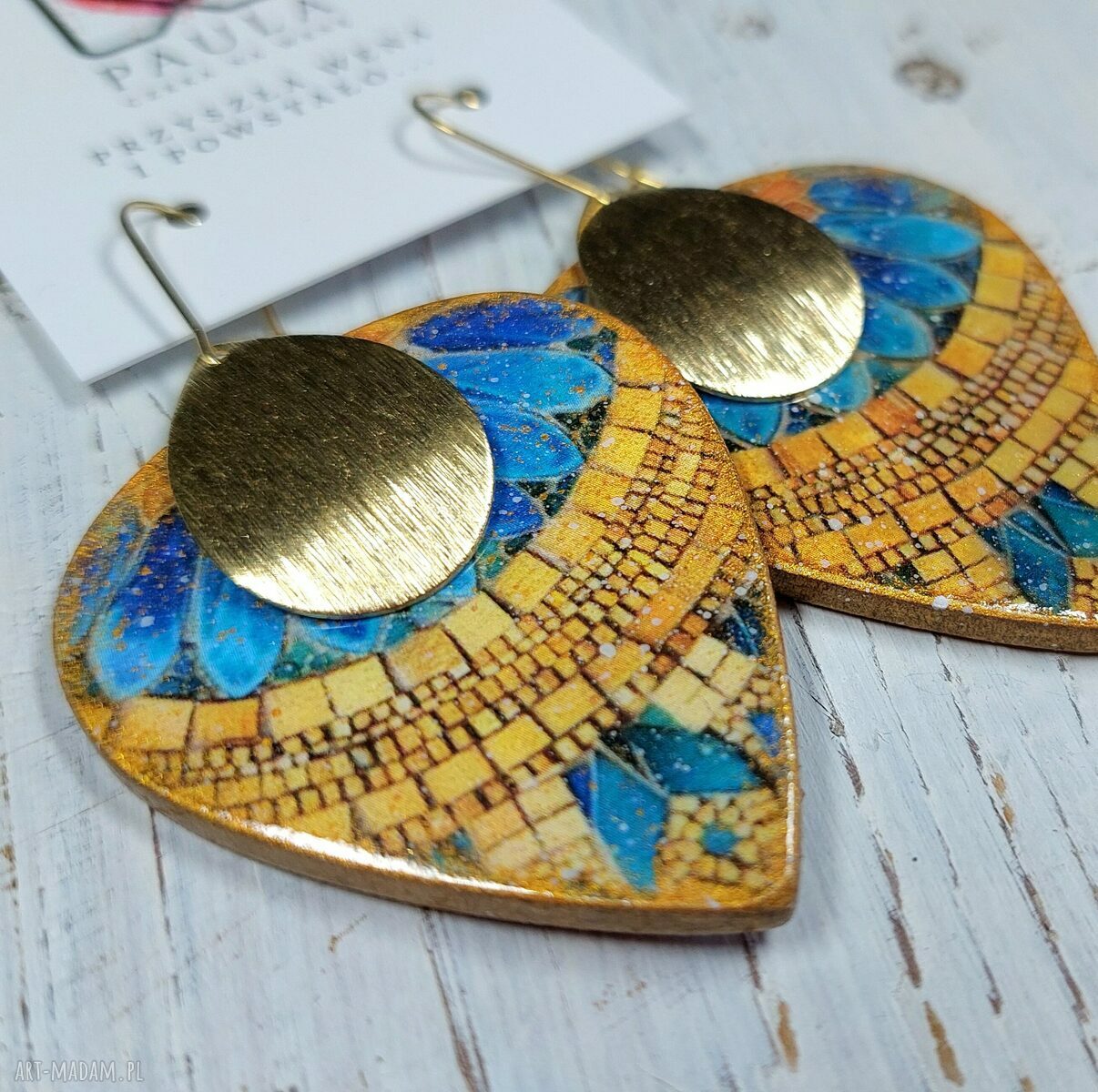 Kolczyki decoupage z żywicy - egipskie wakacje w vintage stylu