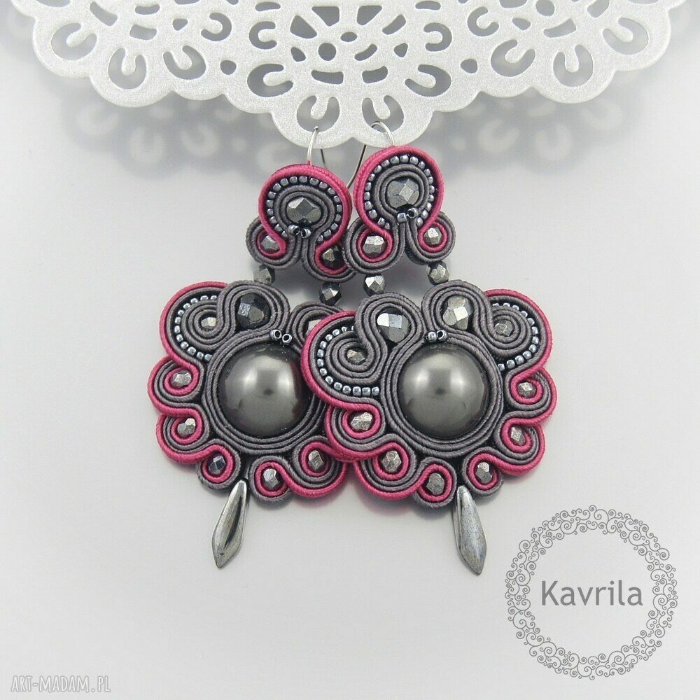 Kolczyki desing grey soutache Autorskie