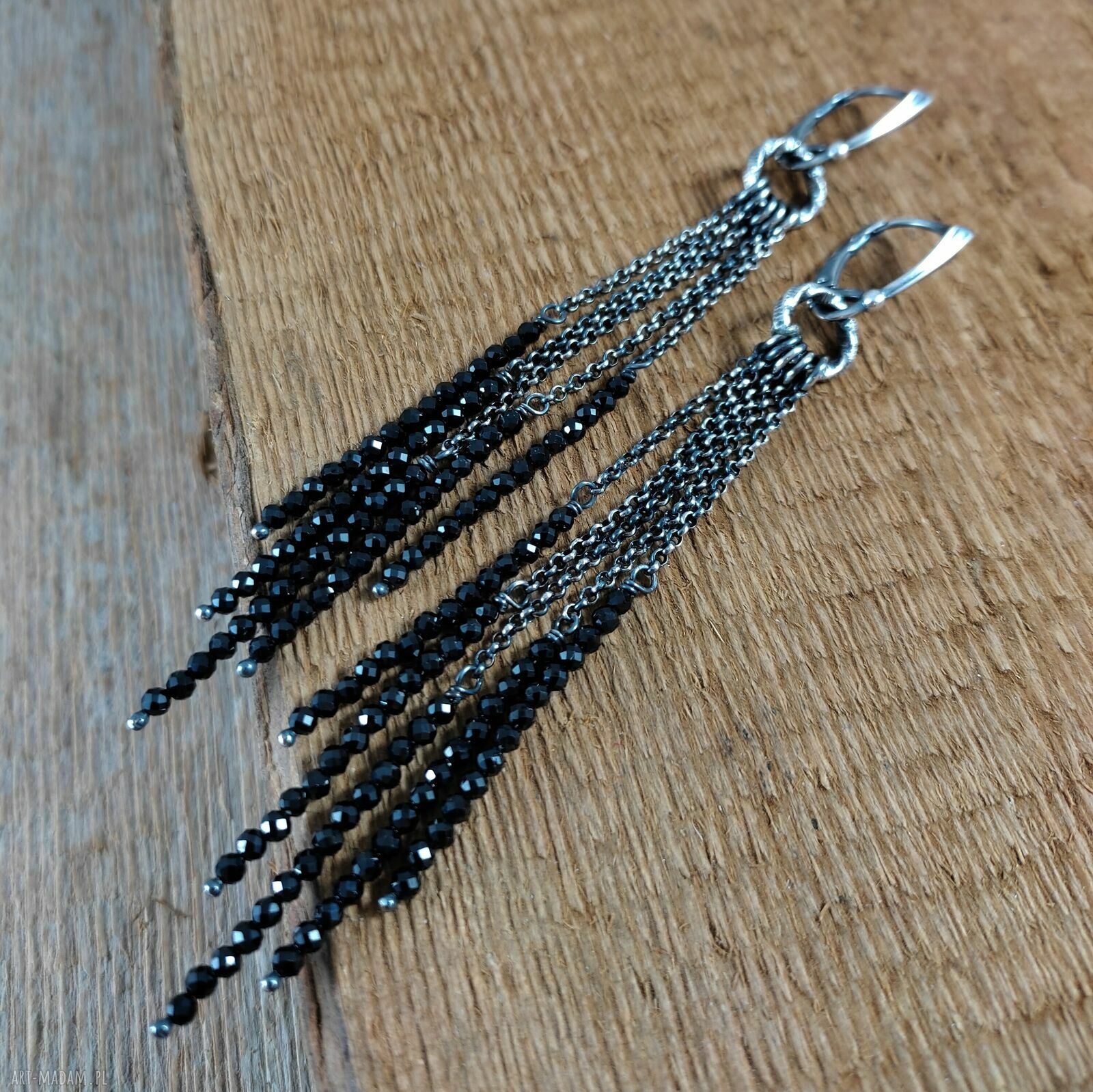 Długie kolczyki ze spinelem - srebro 925 oksydowane ok. 10,5 cm