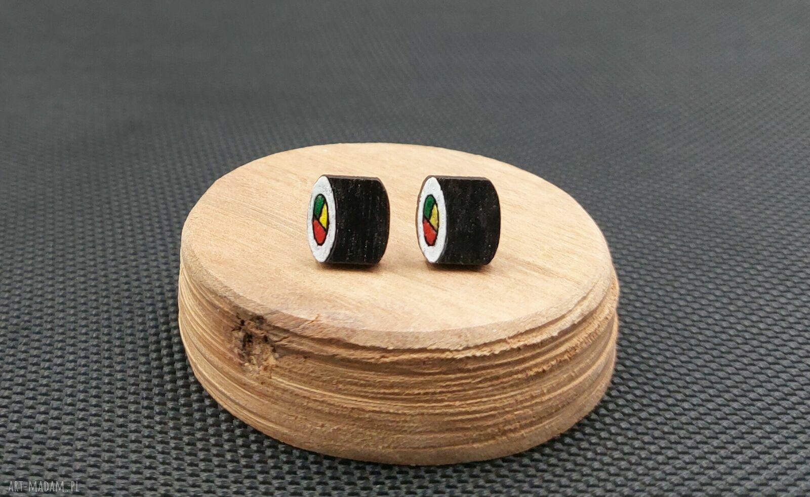 Kolczyki drewniane Sushi - ręcznie malowane, hipoalergiczne sztyfty