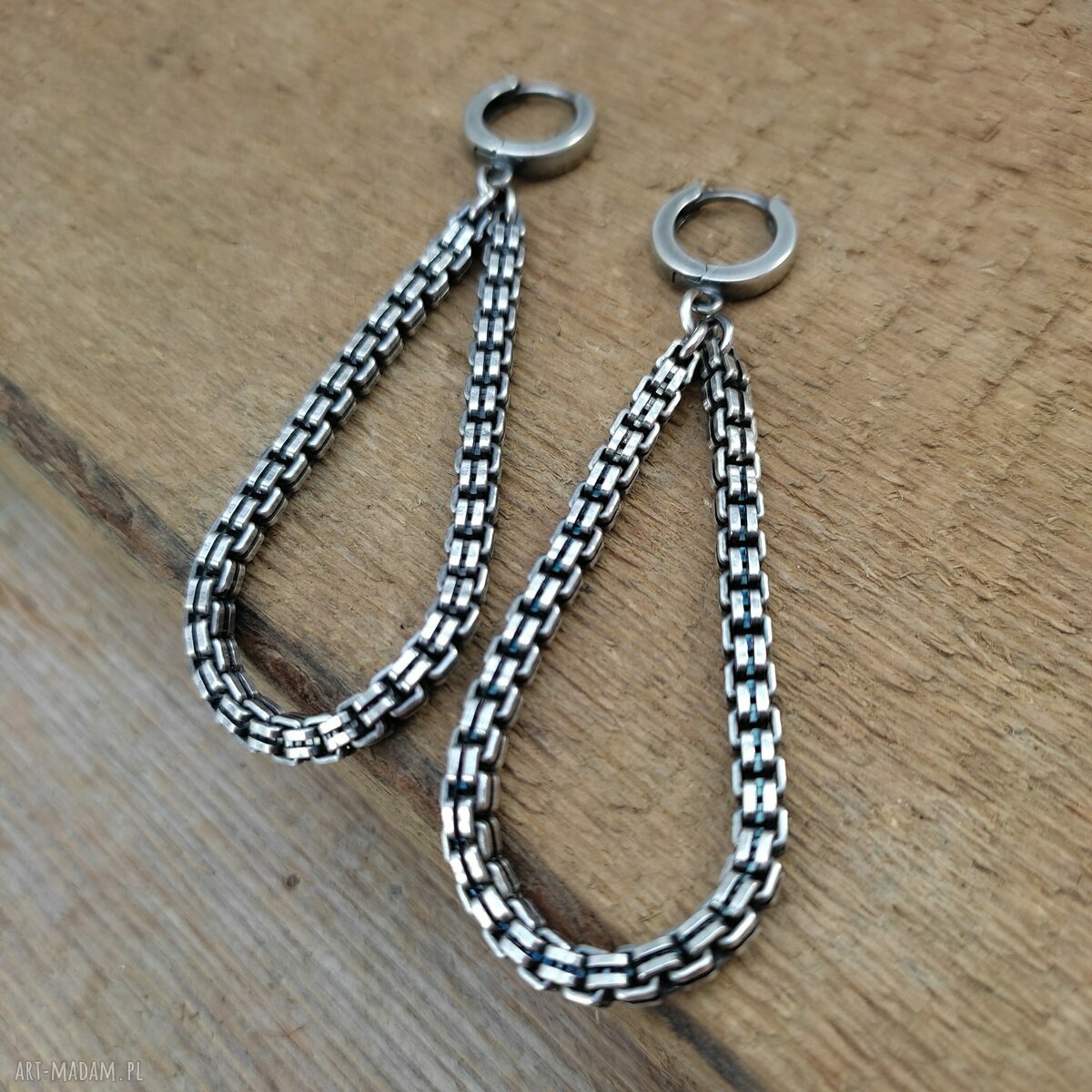 Kolczyki Drop Chain II - krople z oksydowanego srebra 925