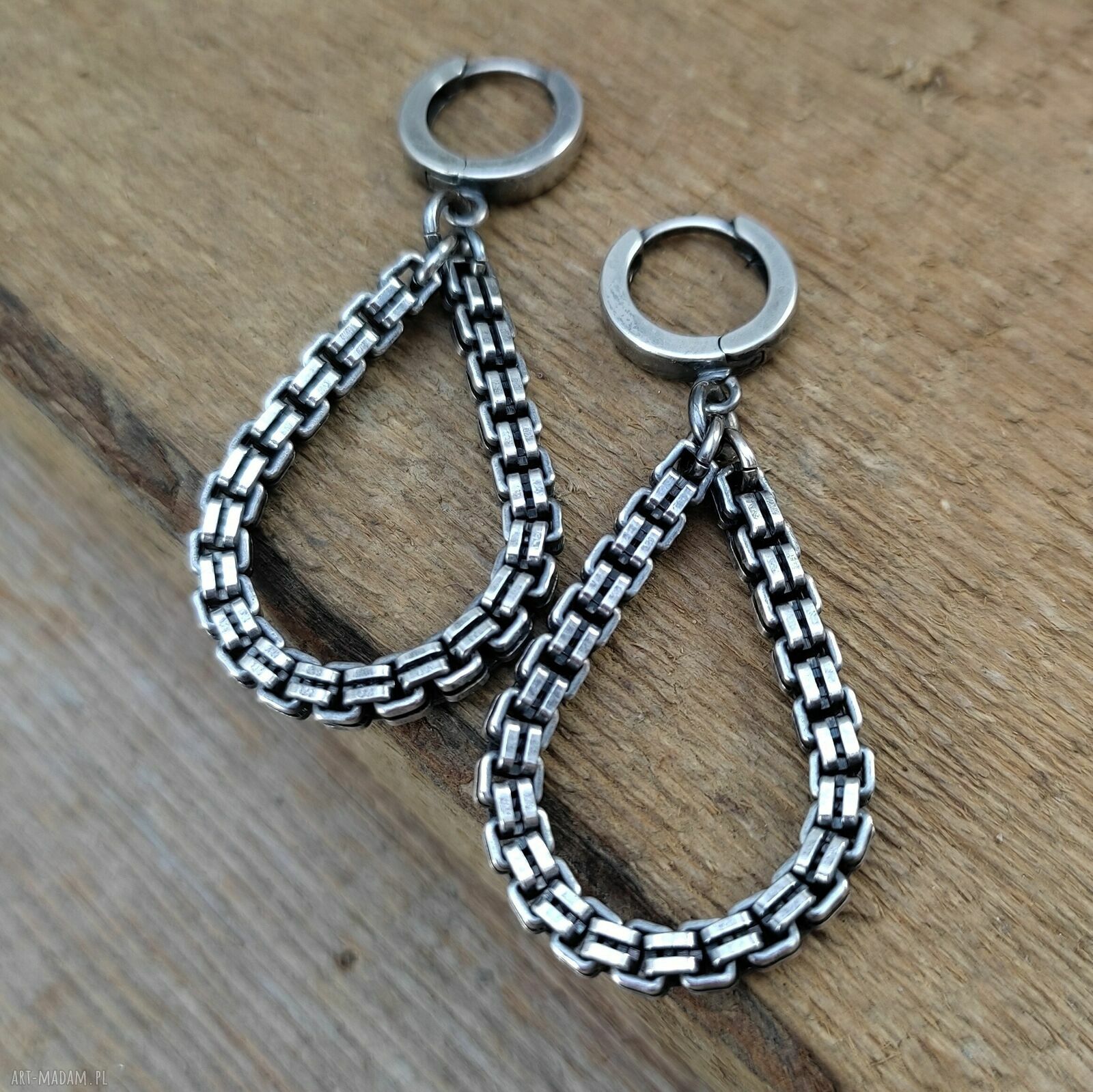 Kolczyki Drop Chain ze srebra 925 oksydowanego i wypolerowanego