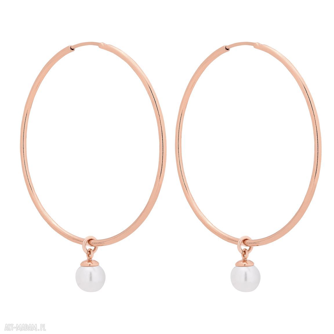 Kolczyki duże koła białymi perłami swarovski® crystal różowego