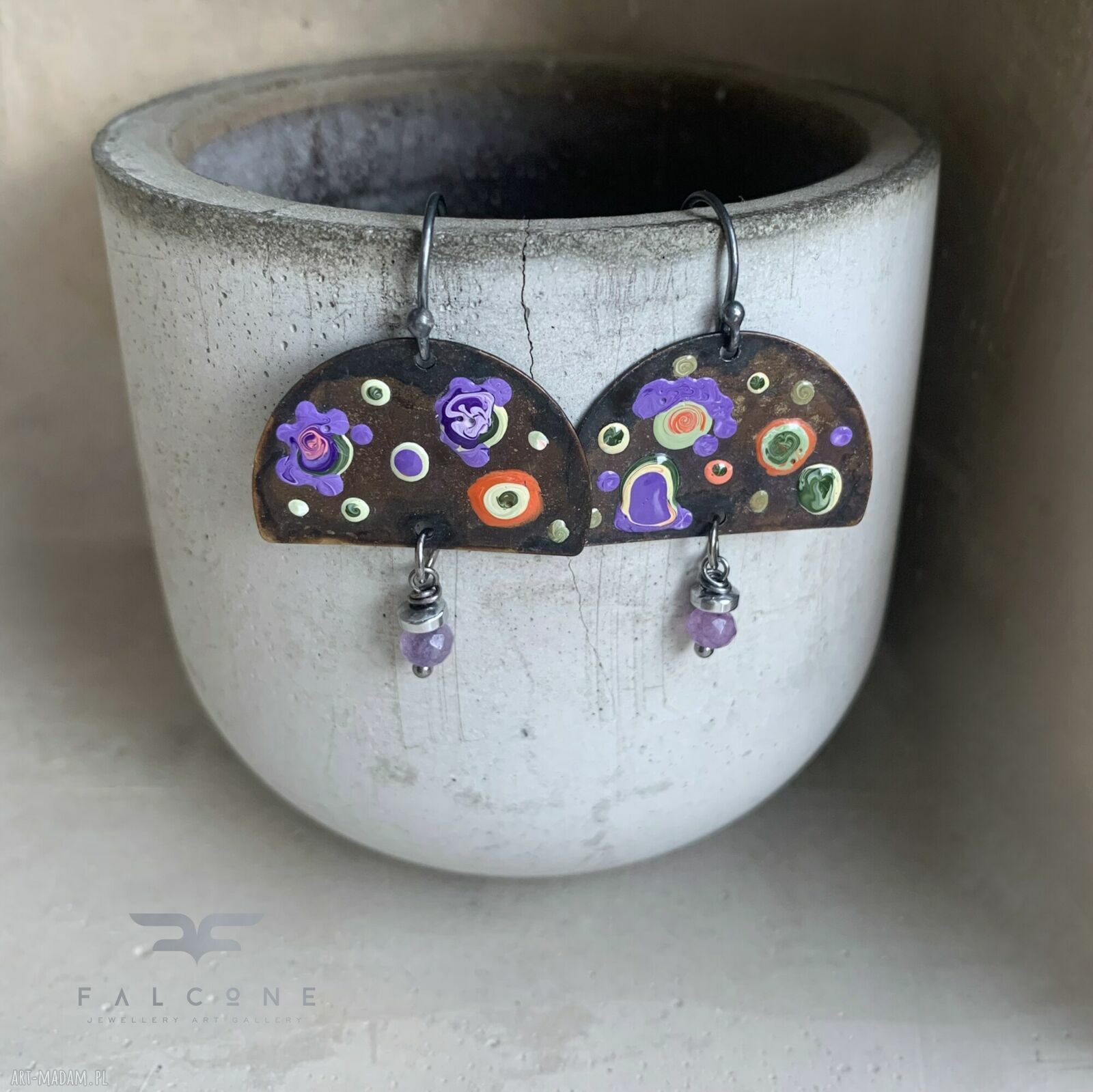 Ręcznie emaliowane kolczyki Exotic Flowers & Cosmic Lavender