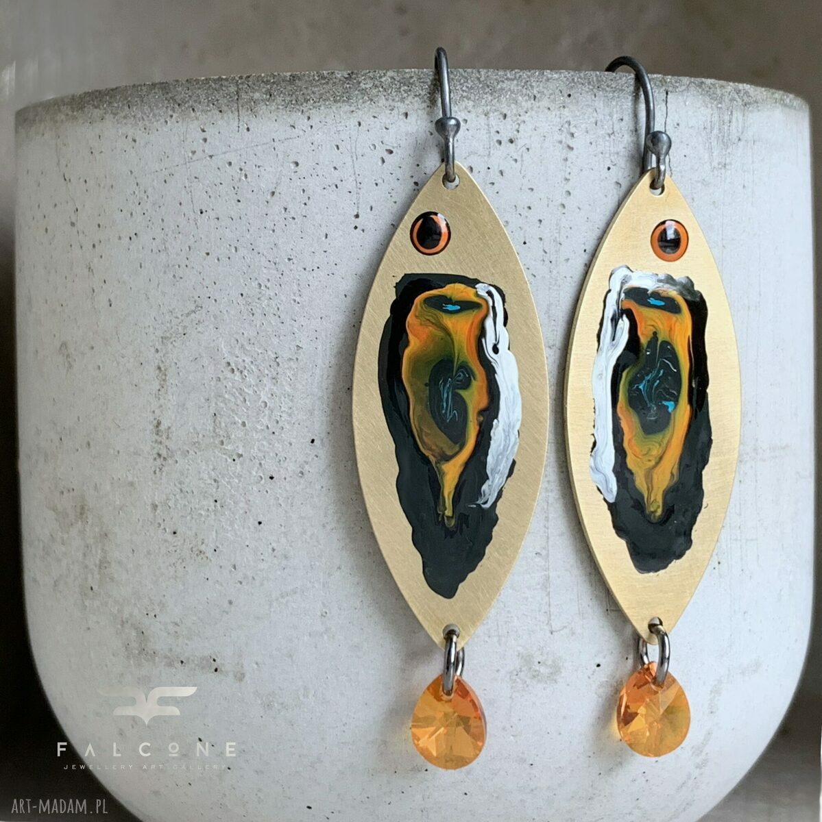 Kolczyki rybki z mosiądzu i Swarovski - pomarańczowe ogonki