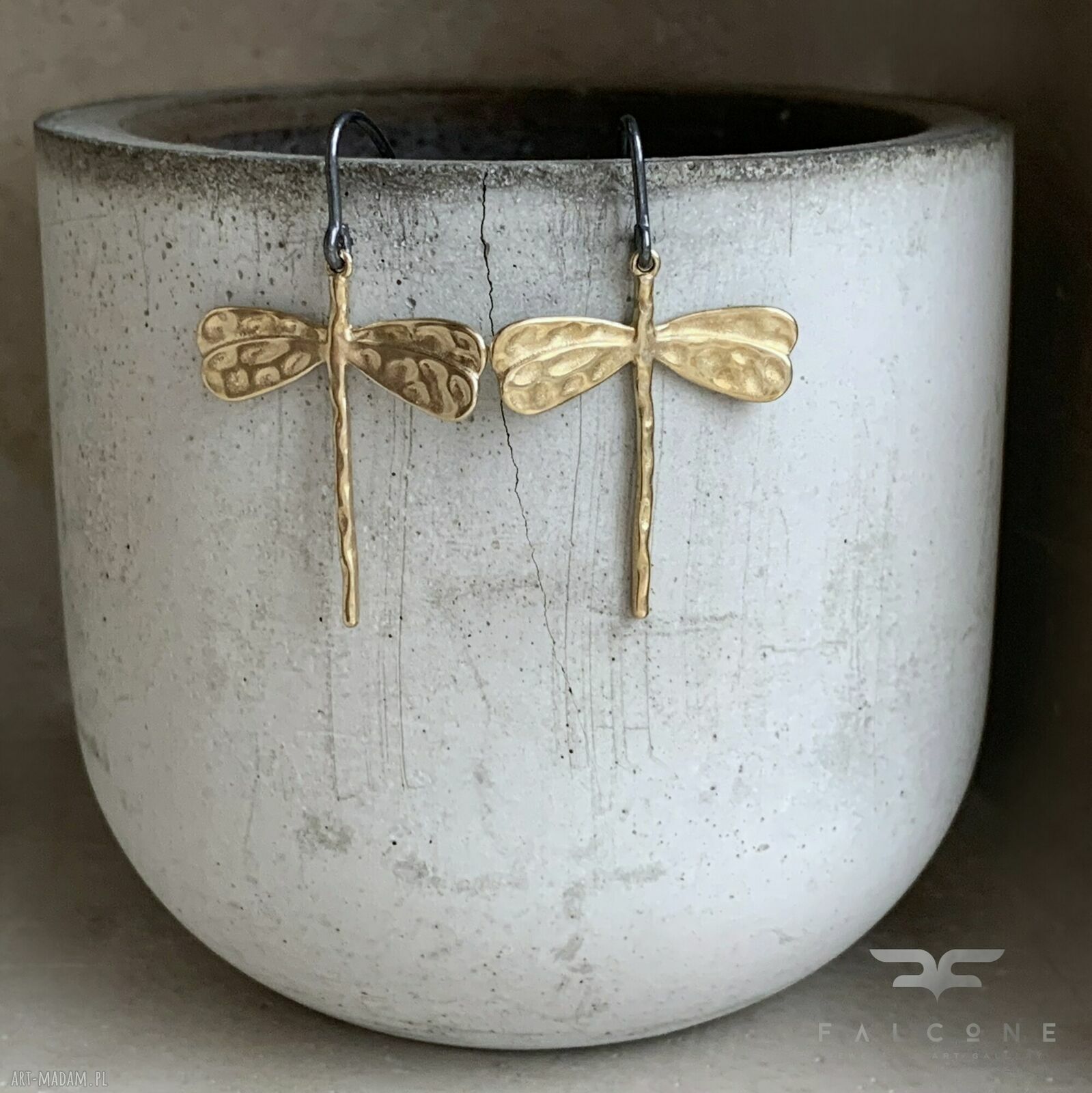 Kolczyki Golden Dragonfly - ważki z mosiądzu i srebra 925