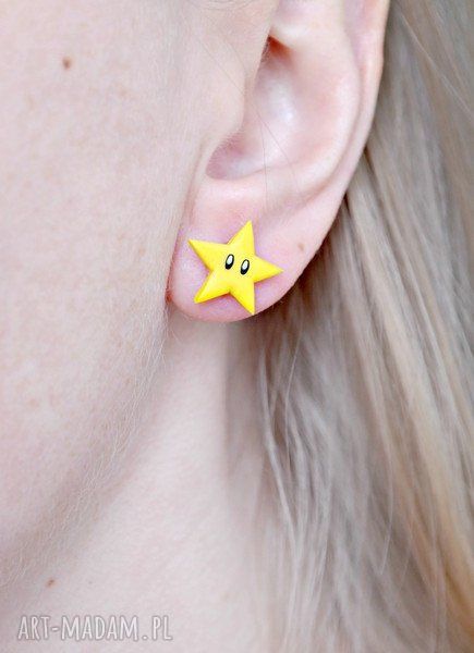 Kolczyki Gwiazdki Super Mario Bros ręcznie robione z Fimo