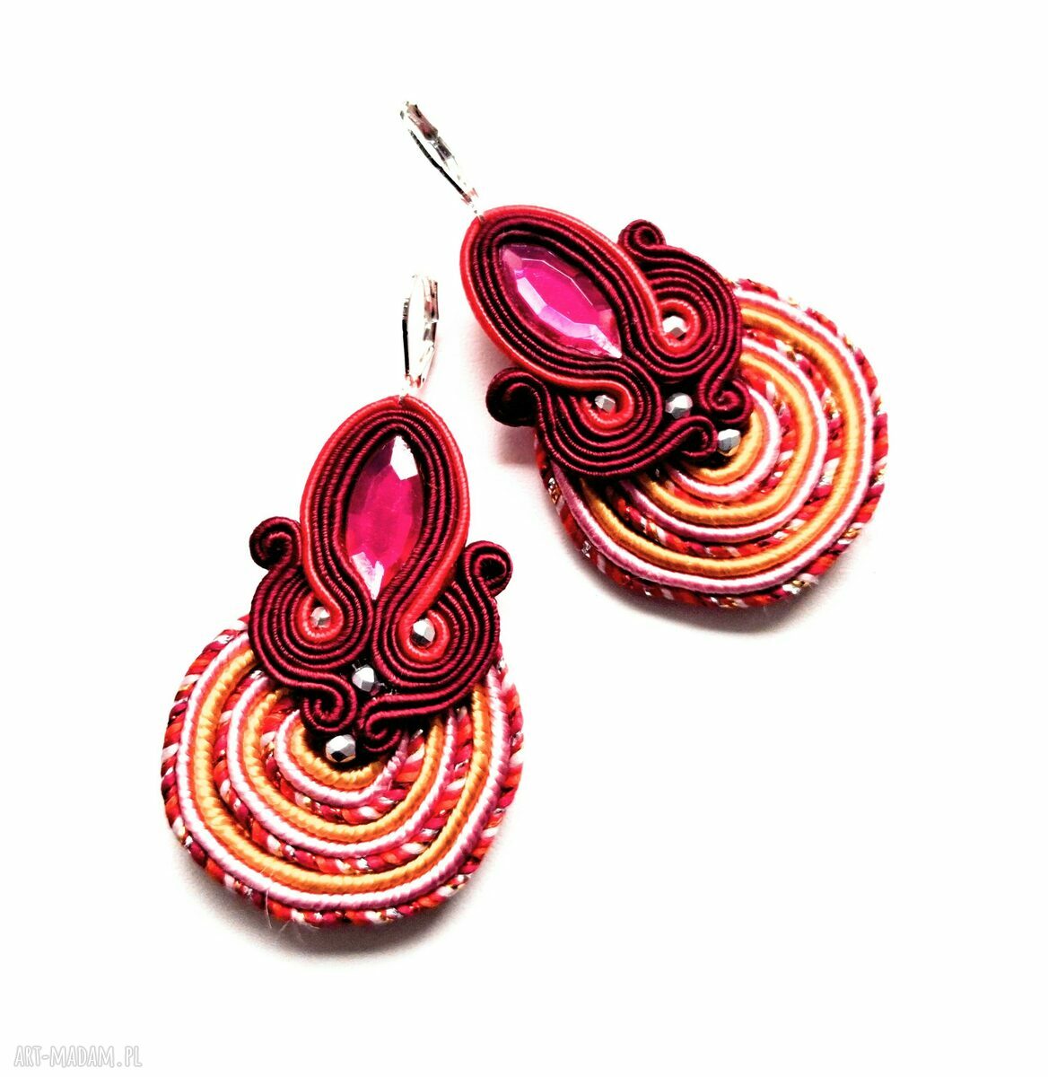 Kolczyki haftowane sutasz Red Spiral