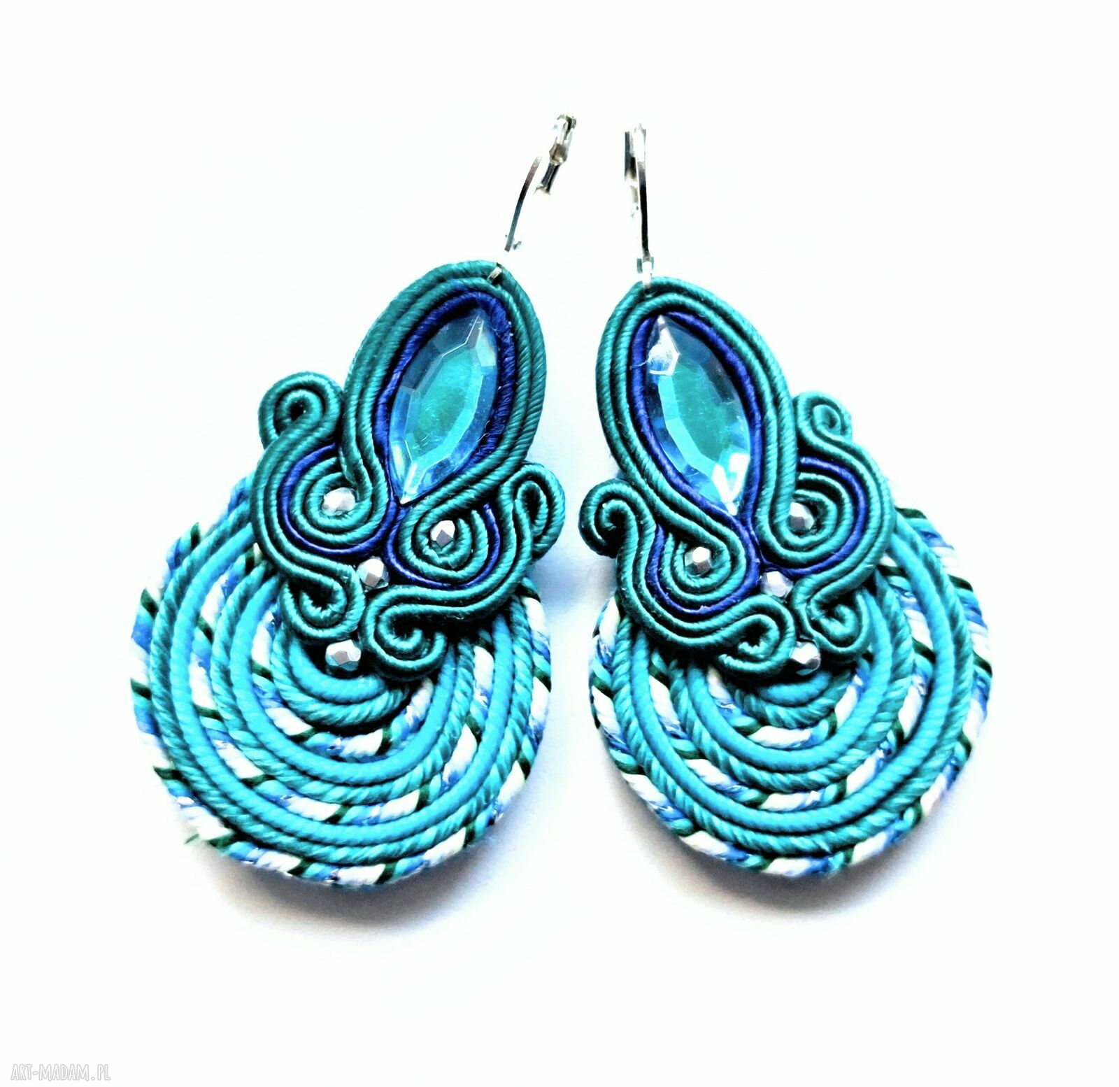 Kolczyki Haftowane Sutasz Turquoise Spiral - Turkusowa Spirala w stylu boho