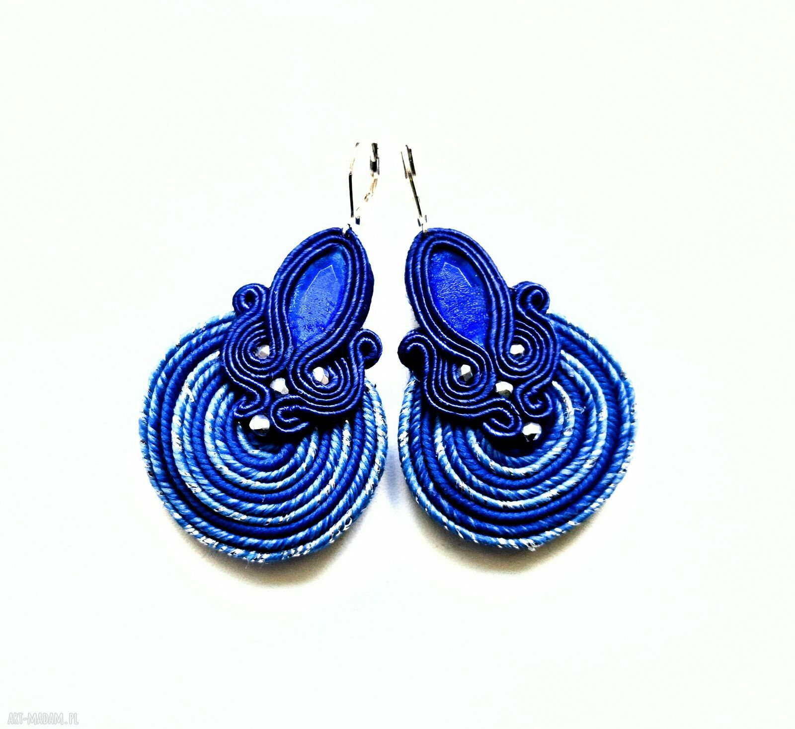 Kolczyki haftowane sutaszowe Blue Spiral - niebieskie boho
