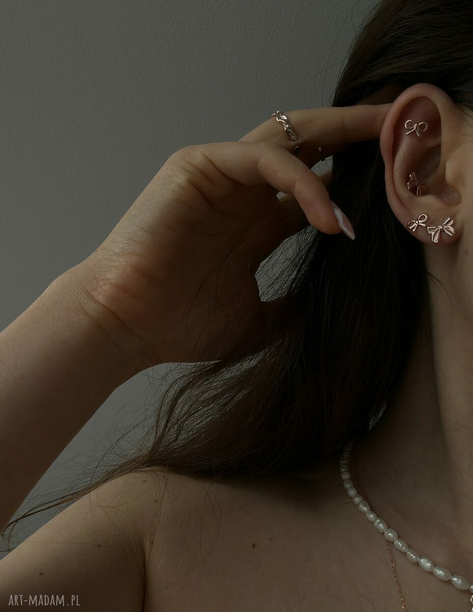 kolczyki: Kolczyki kokardki z różowego złota Handmade