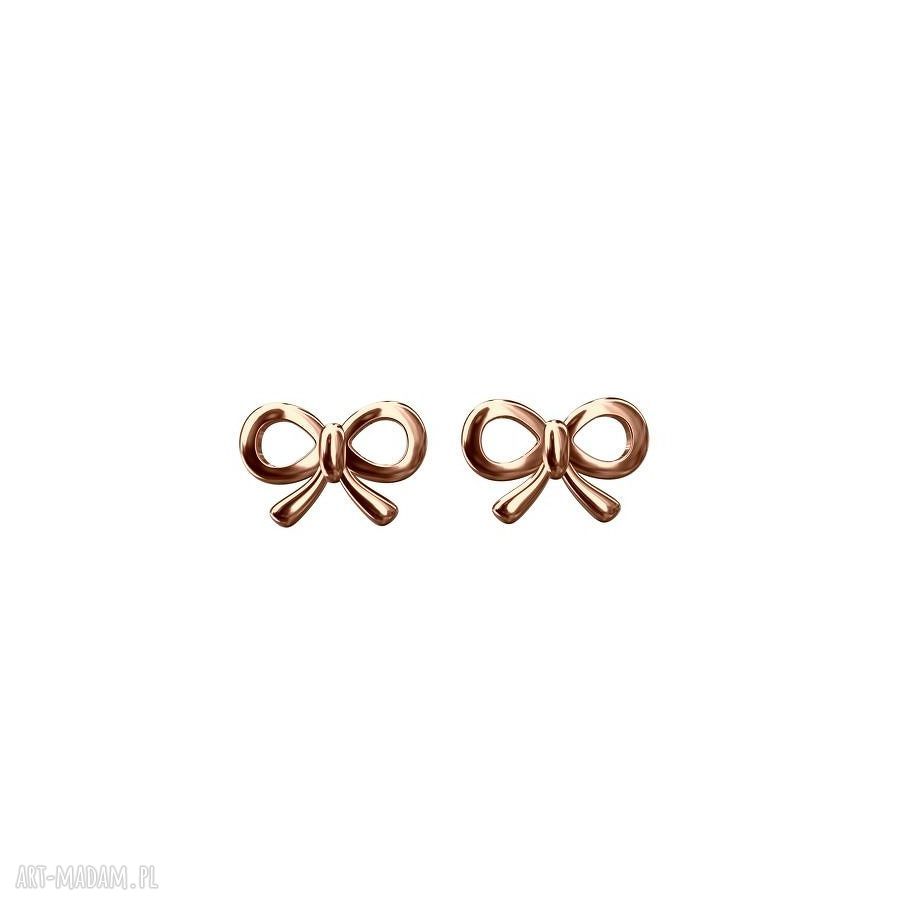 Kolczyki kokardki różowego złota sztyfty wkrętki modowe różowe