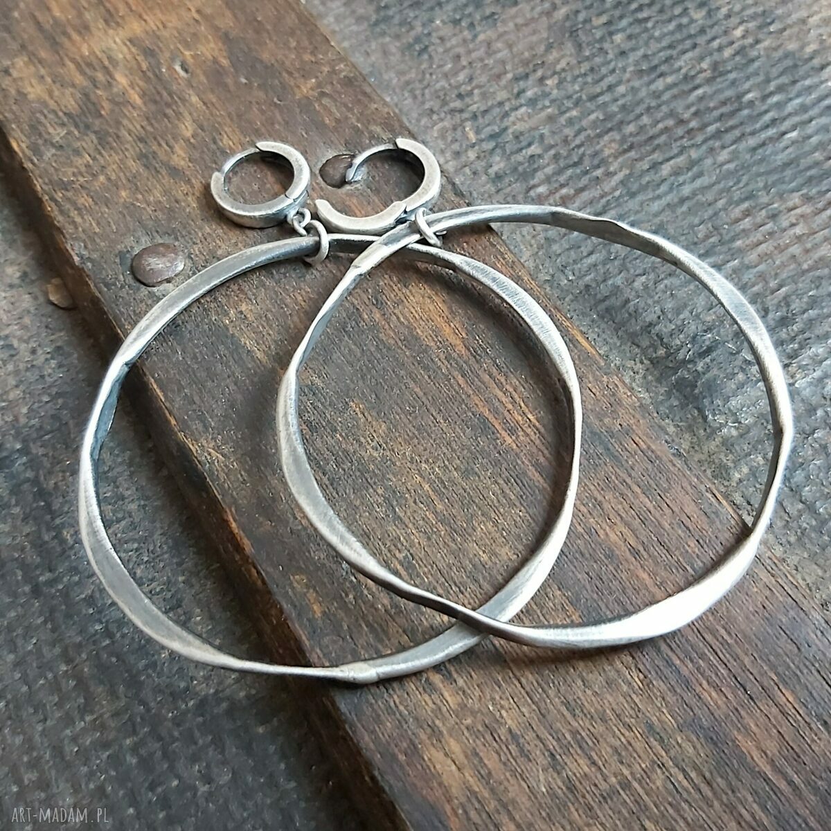 Kolczyki koła młotkowane handmade