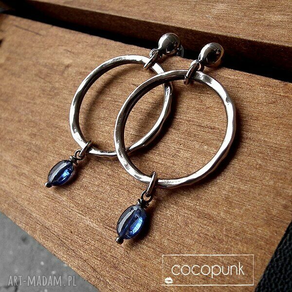 kolczyki: KOLCZYKI KOŁA OUTSIDE SREBRO I KYANITY. ręcznie robione