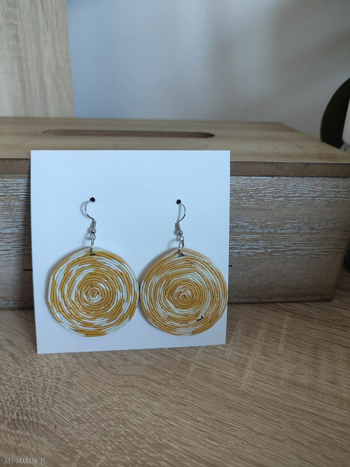 Kolczyki koła z papierowej wikliny handmade na stali chirurgicznej