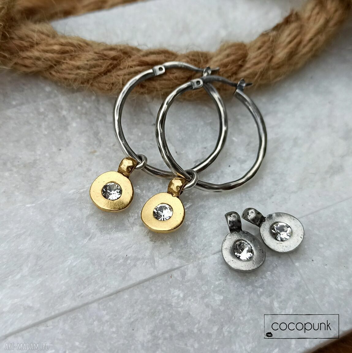 Kolczyki koła zawieszkami srebro złoto kryształ swarovskiego