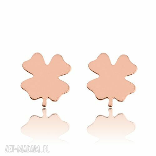 Kolczyki koniczynki różowego złota sztyfty wkrętki różowe