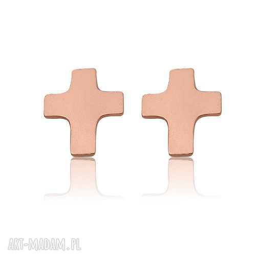 ZŁote kolczyki krzyŻyki rÓŻowego sztyfty różowe