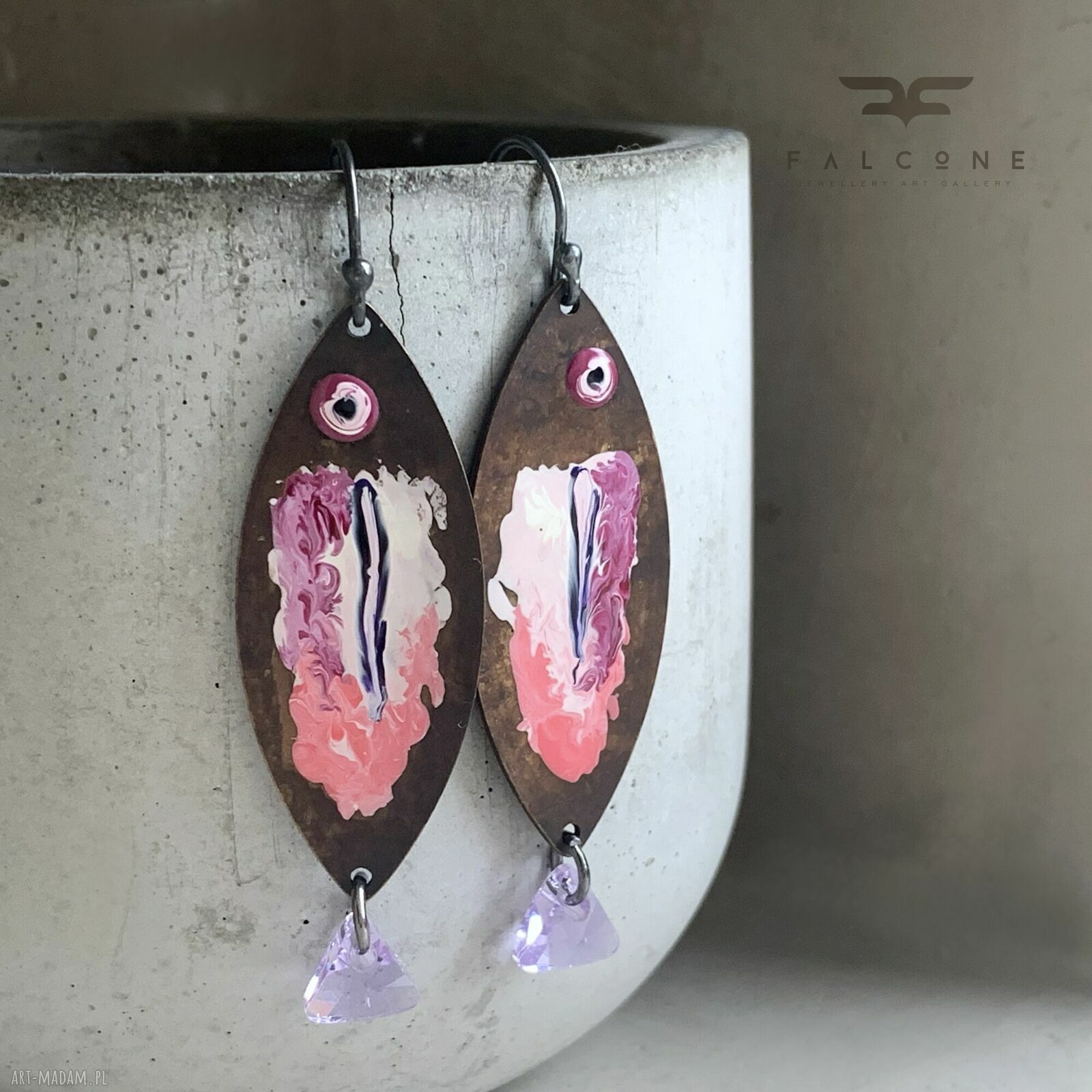 Kolczyki Lilac Rose Fish - lila rybki z kryształkami Swarovski