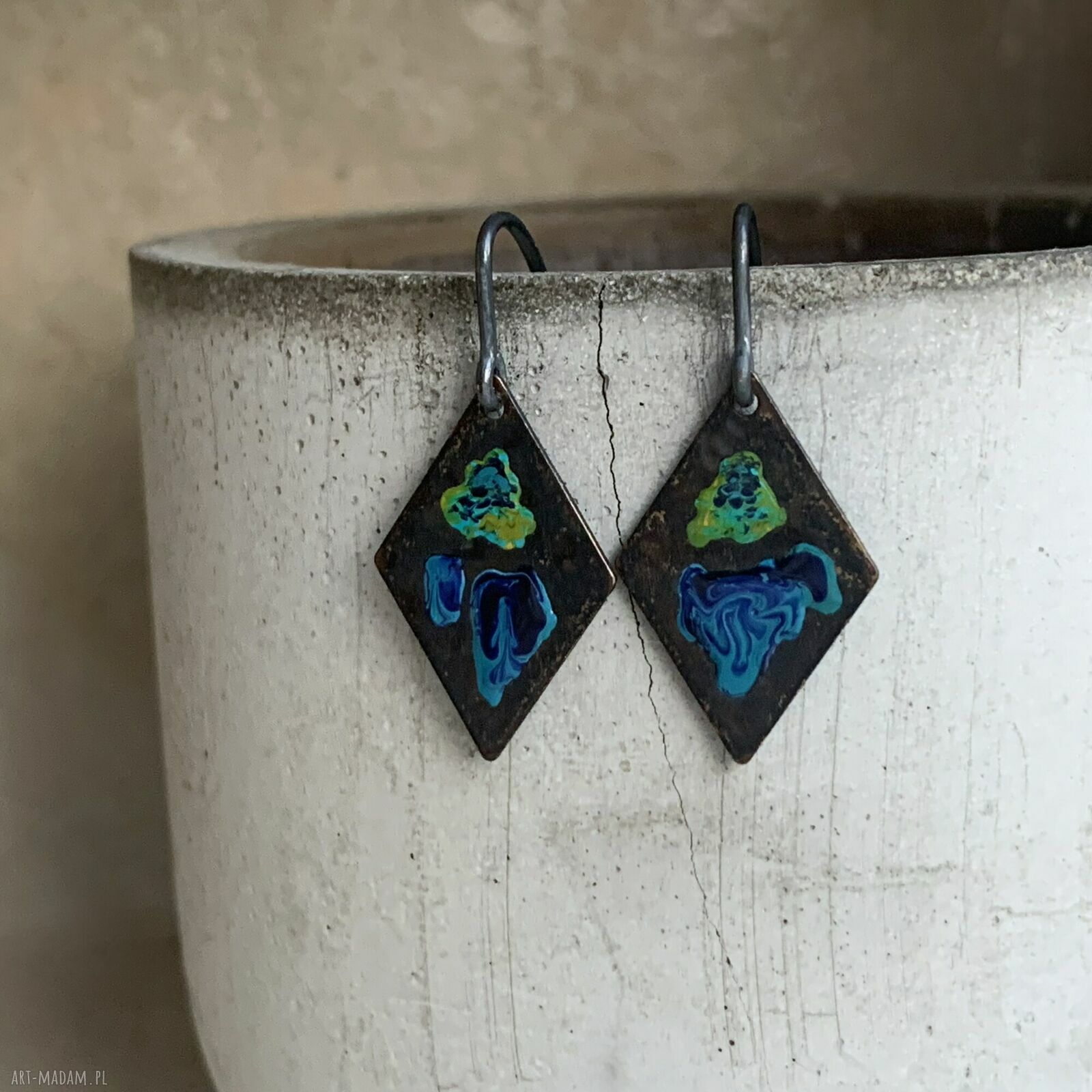 Kolczyki Little Flowers - Orchid Dark Blue & Lemon Green