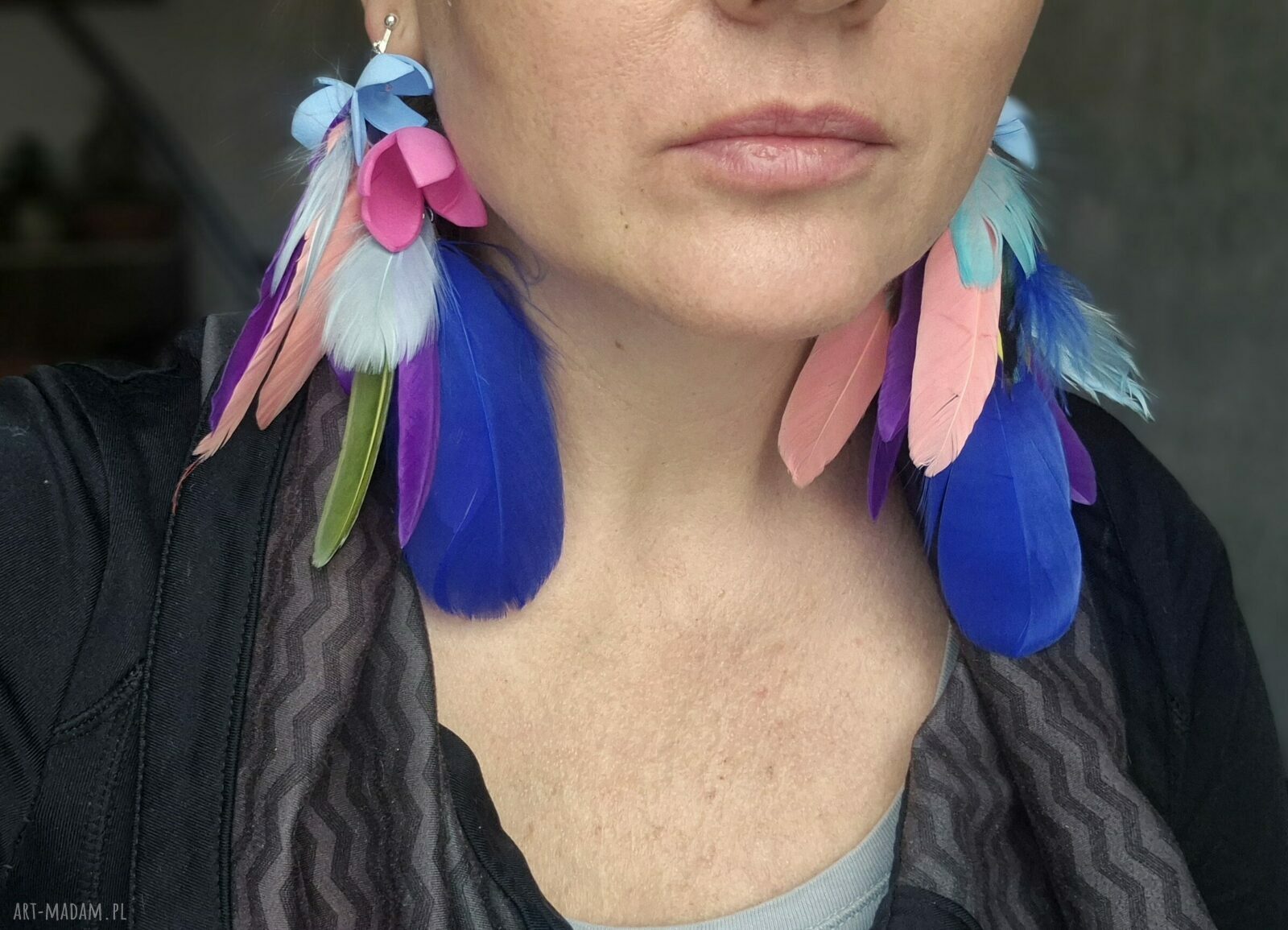 Lekkie, duże klipsy Ruda Klara z żółtymi chwostami - styl boho handmade
