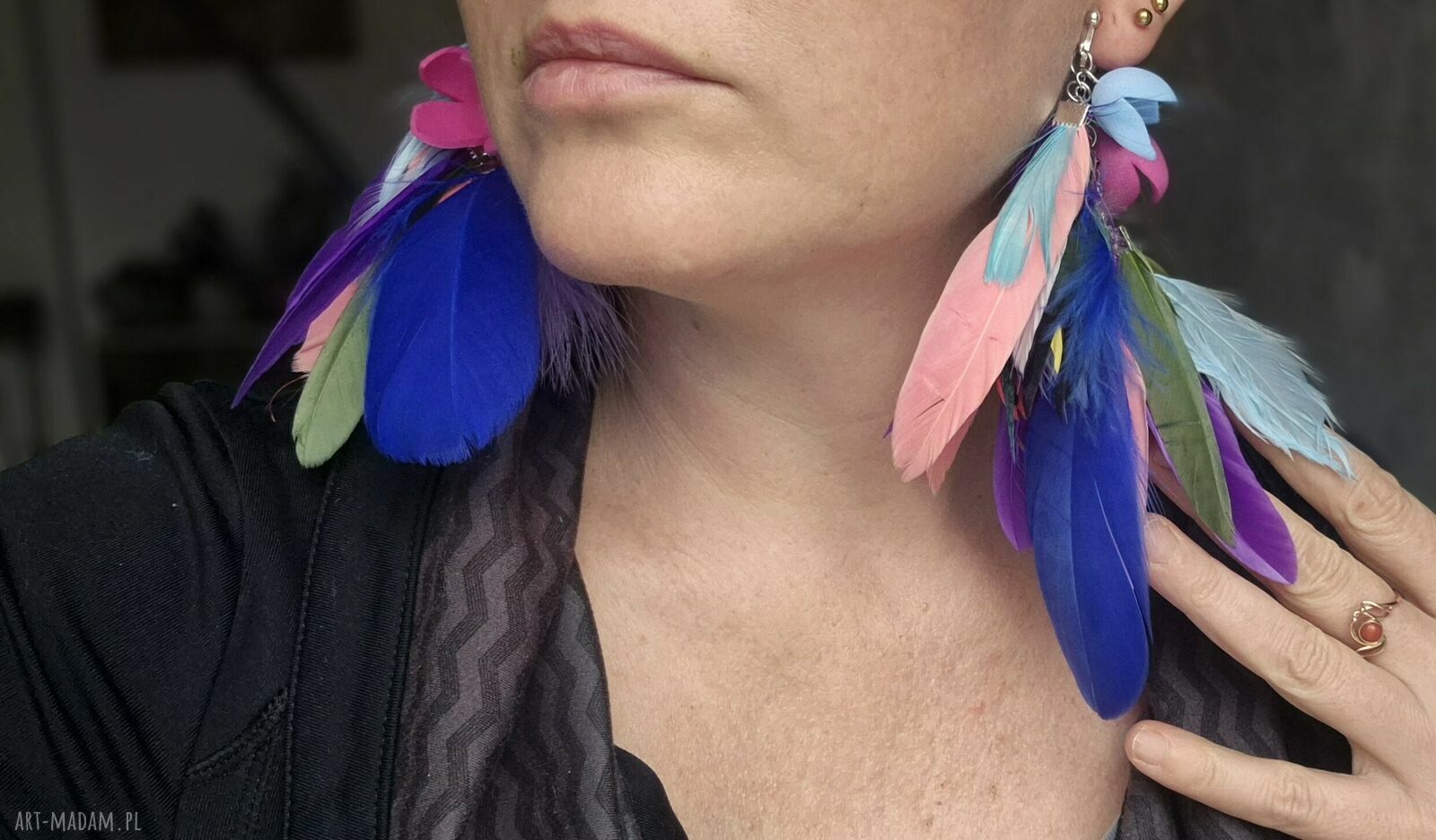 Lekkie, duże klipsy Ruda Klara z żółtymi chwostami - styl boho handmade