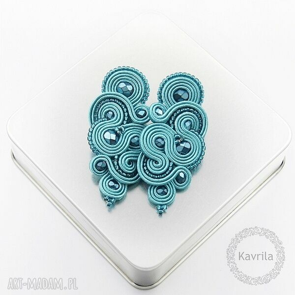 Kolczyki mirine teal soutache kobiecie stylowe wykonane techniką