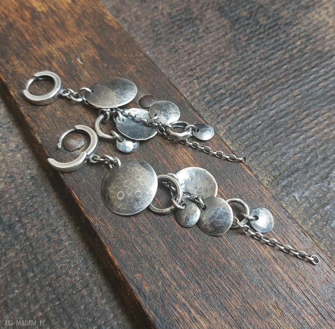 Kolczyki oksydowanego srebra wypukłe blaszki handmade