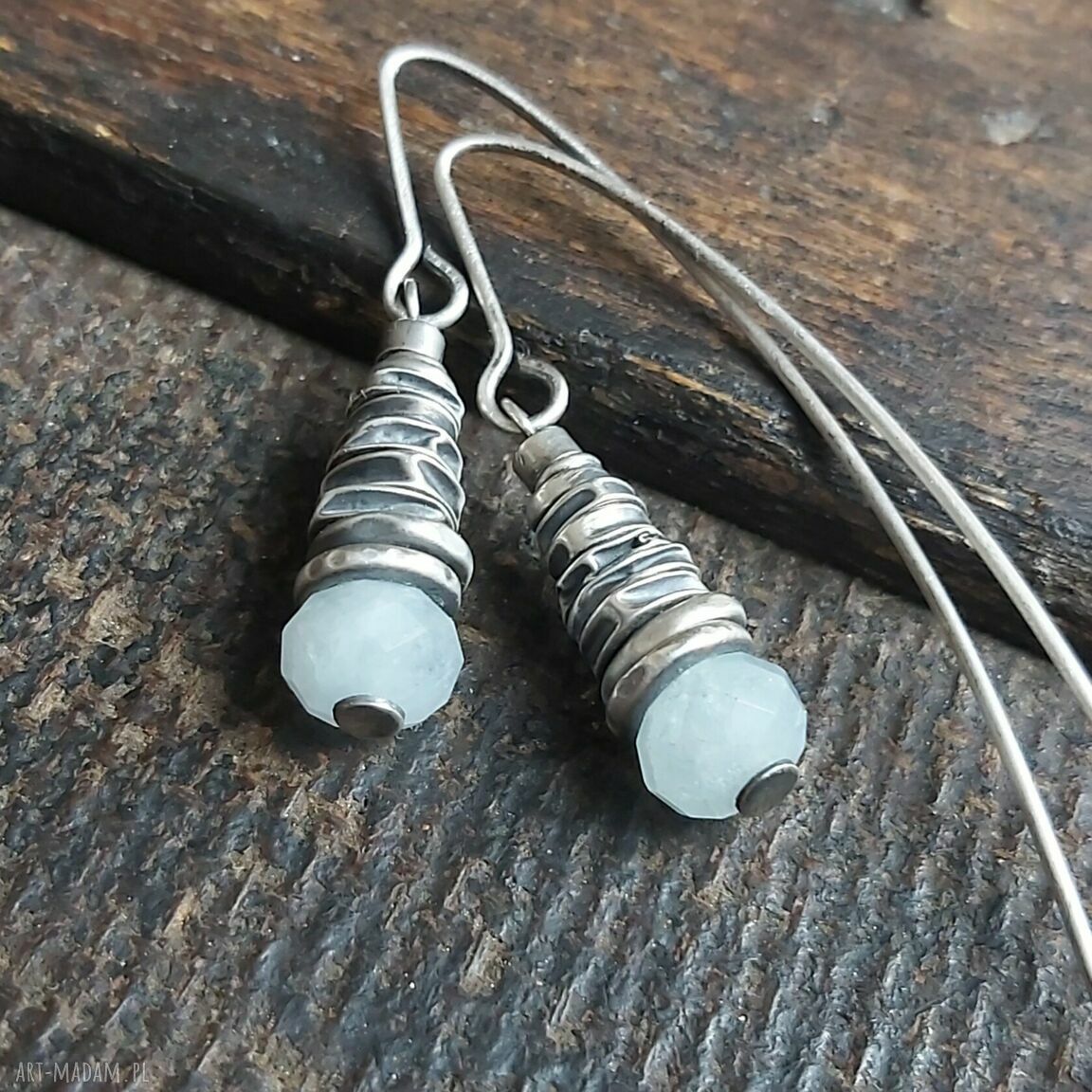 Kolczyki ze srebra z akwamarynem wiszące handmade na prezent