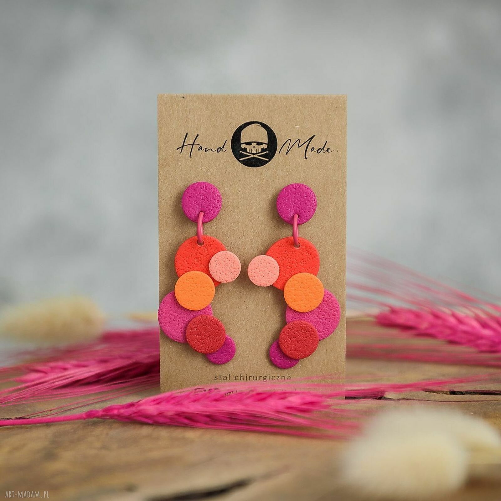 Długie różowo-czerwone kolczyki Natalie handmade