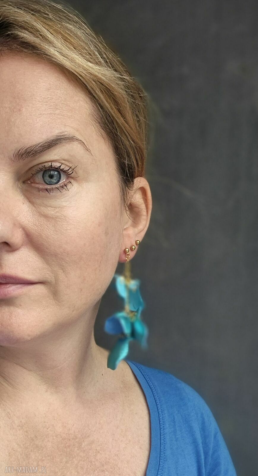 Kolczyki Niebieskie Kwiaty Boho - Bigiel Antyalergiczny - Rękodzieło