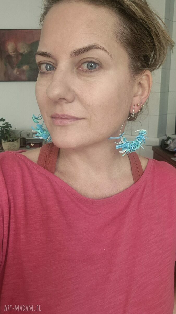 Kolczyki niebieskie leciutkie koła handmade - turkusowo-błękitne