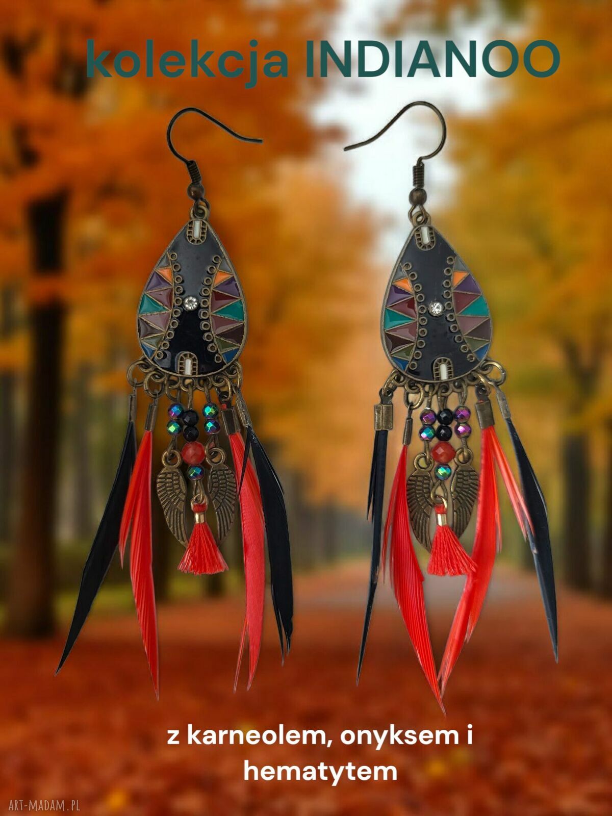 Kolorowe kolczyki boho z piórkami INDIANOO nr 12