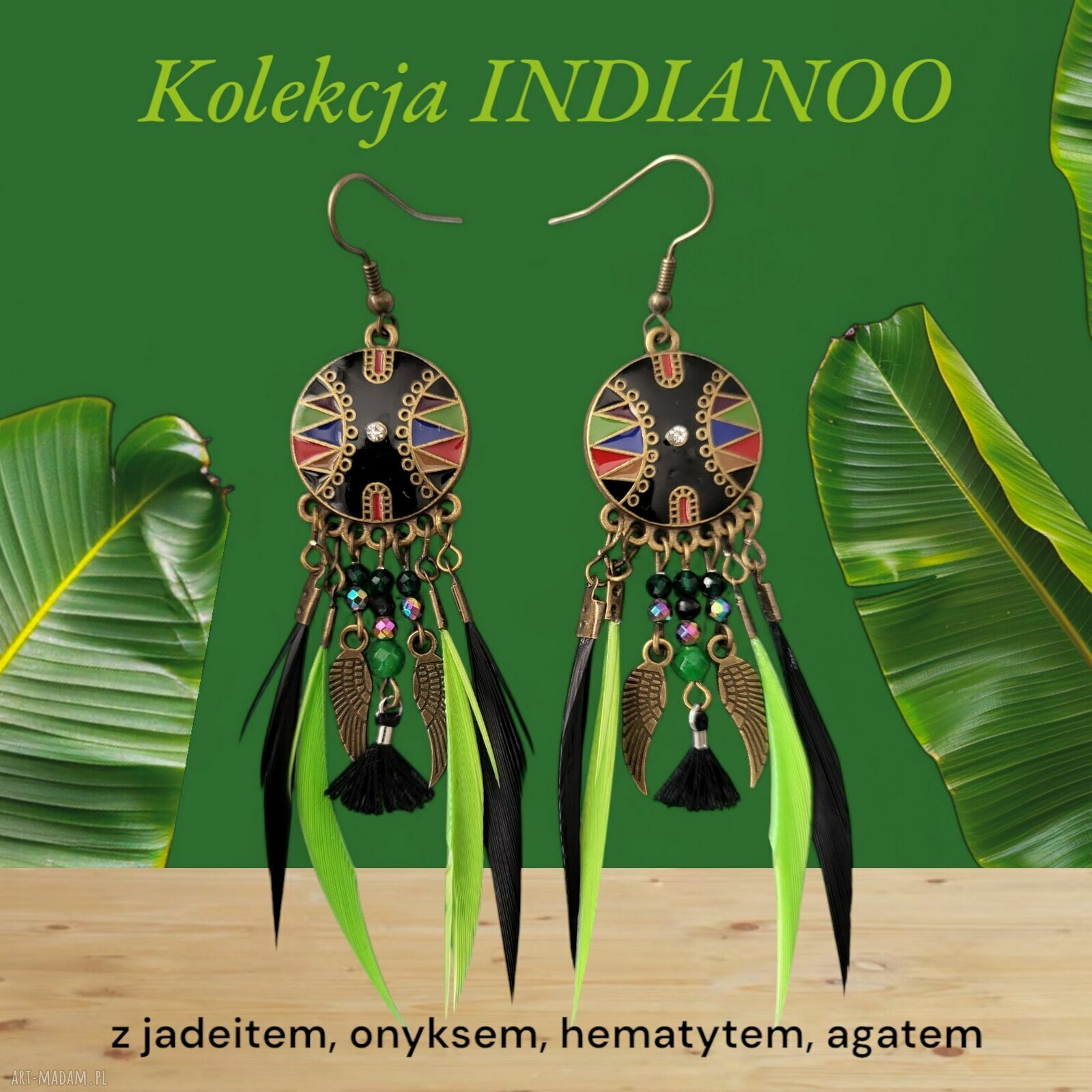 Długie kolczyki boho z piórkami - kolekcja INDIANOO nr 6