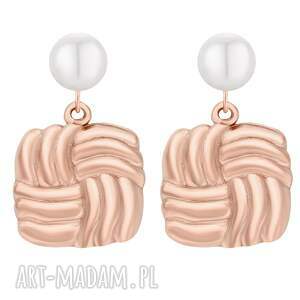 sotho kolczyki perły z retro kwadratami z różowego złota