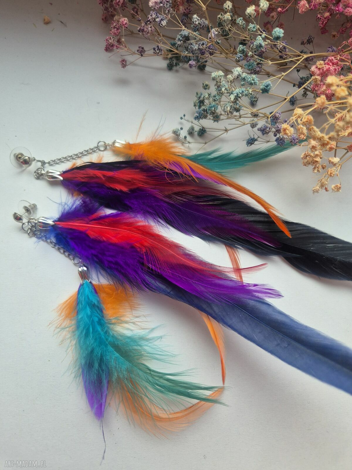 Kolczyki pióra wkręty etno boho folk - lekkie i długie