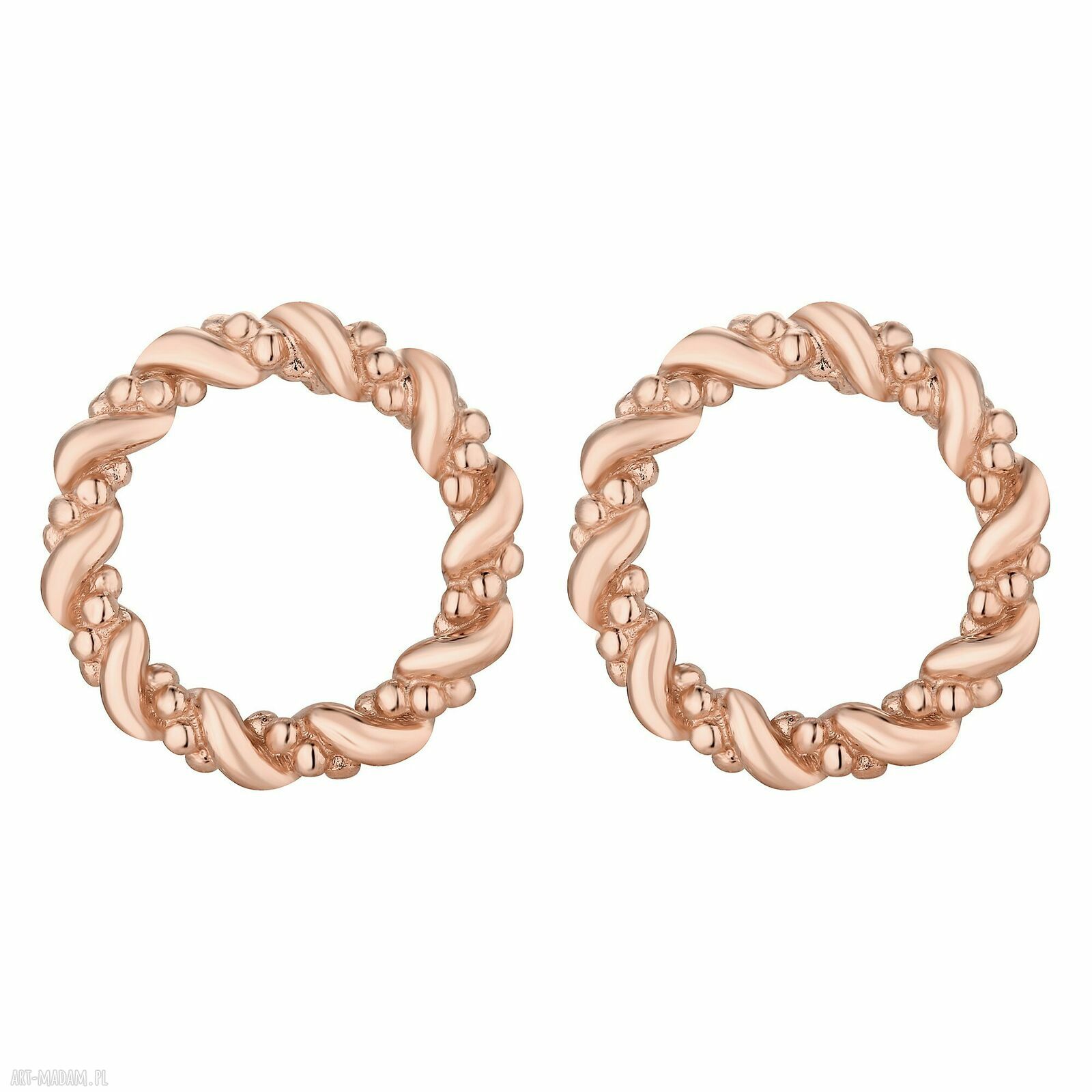 Kolczyki plecione koła z różowego złota 18k (srebro 925) SOTHO - 12 mm